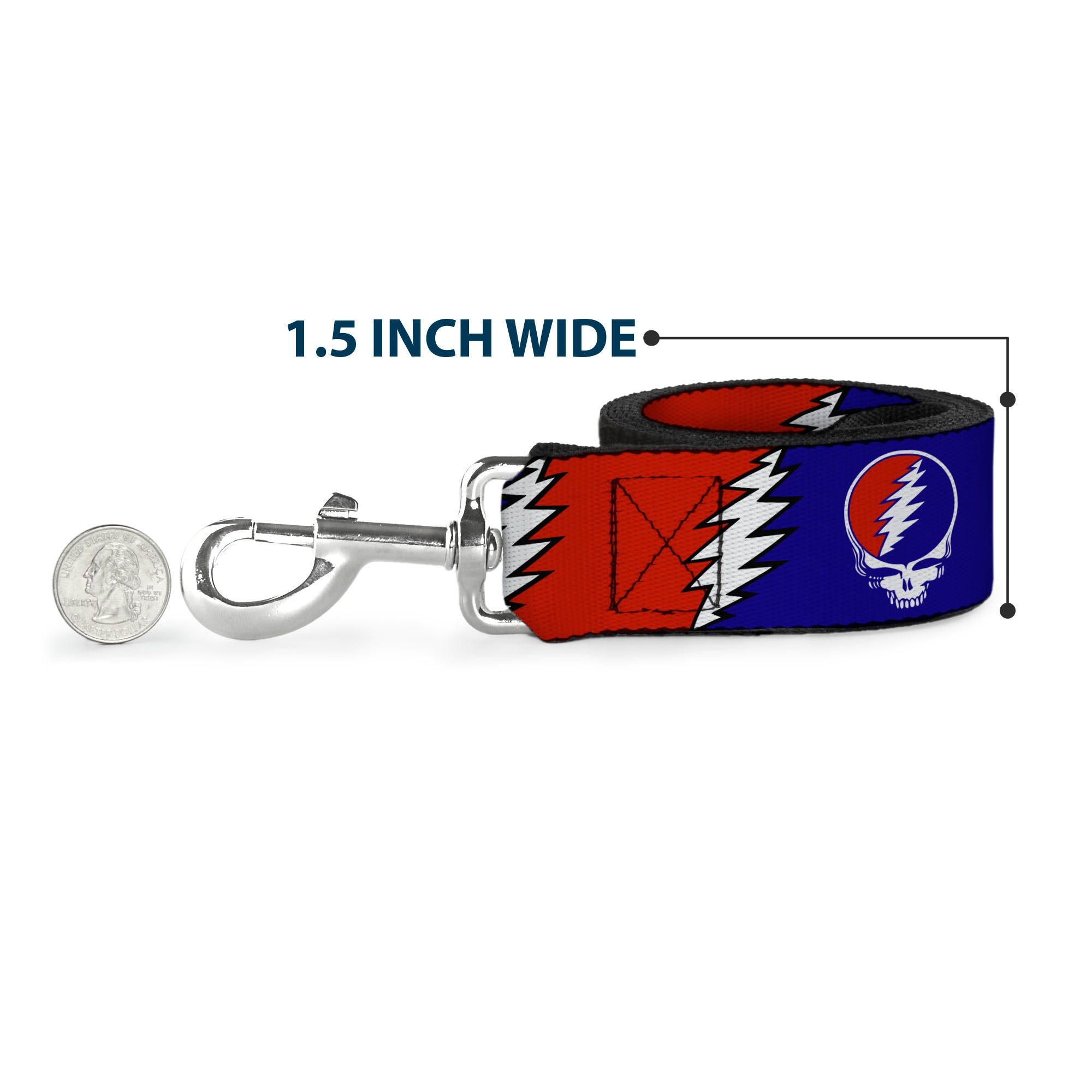 Dog Leash - Steal Your Face w/Lightning Bolt Repeat Red/White/Blue Dog Leashes Grateful Dead