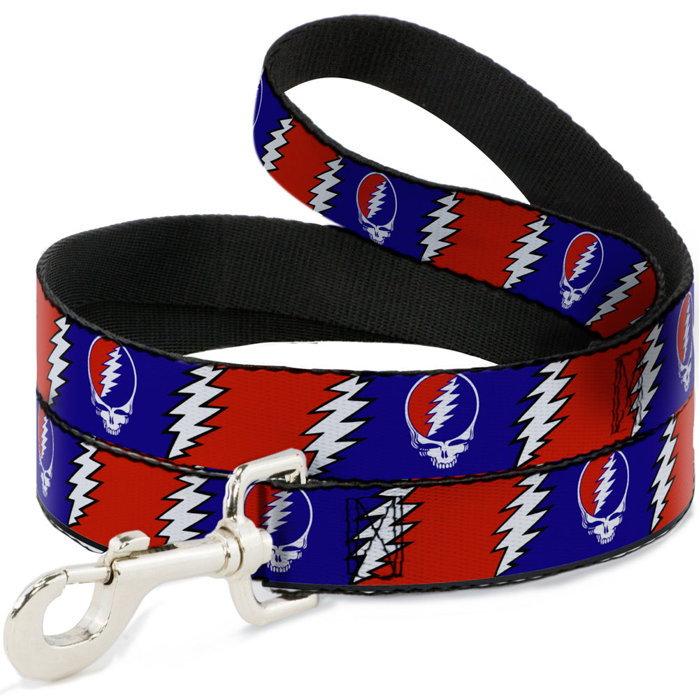Dog Leash - Steal Your Face w/Lightning Bolt Repeat Red/White/Blue Dog Leashes Grateful Dead