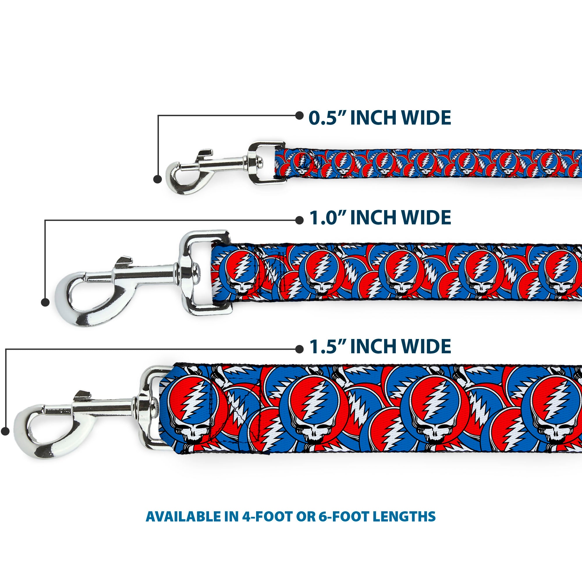 Dog Leash - Grateful Dead Steal Your Face Logo Stacked Red/White/Blue Dog Leashes Grateful Dead