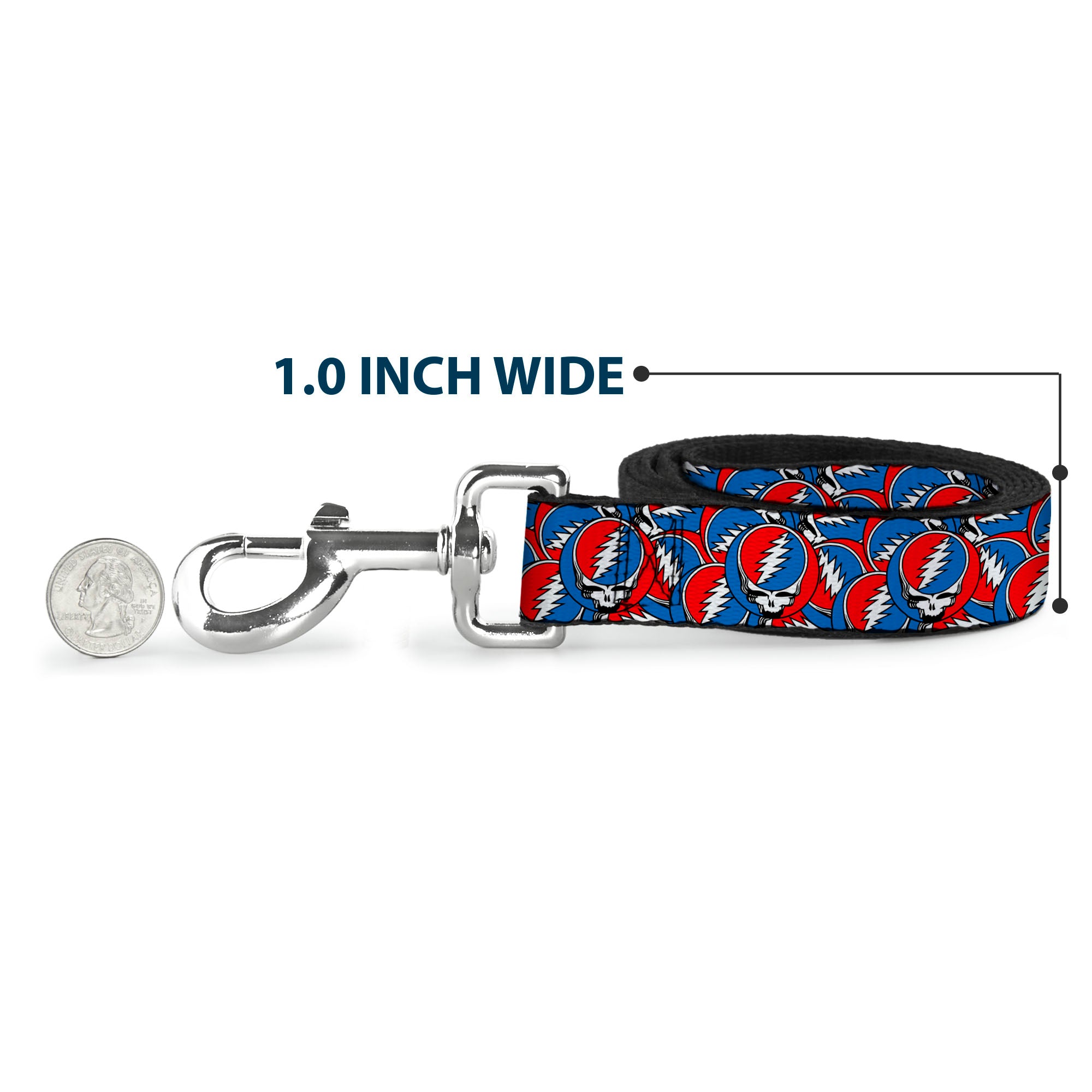 Dog Leash - Grateful Dead Steal Your Face Logo Stacked Red/White/Blue Dog Leashes Grateful Dead