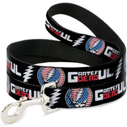 Dog Leash - GRATEFUL DEAD Text with Steal Your Face Stars and Stripes Logo Black/White/Red/Blue Dog Leashes Grateful Dead