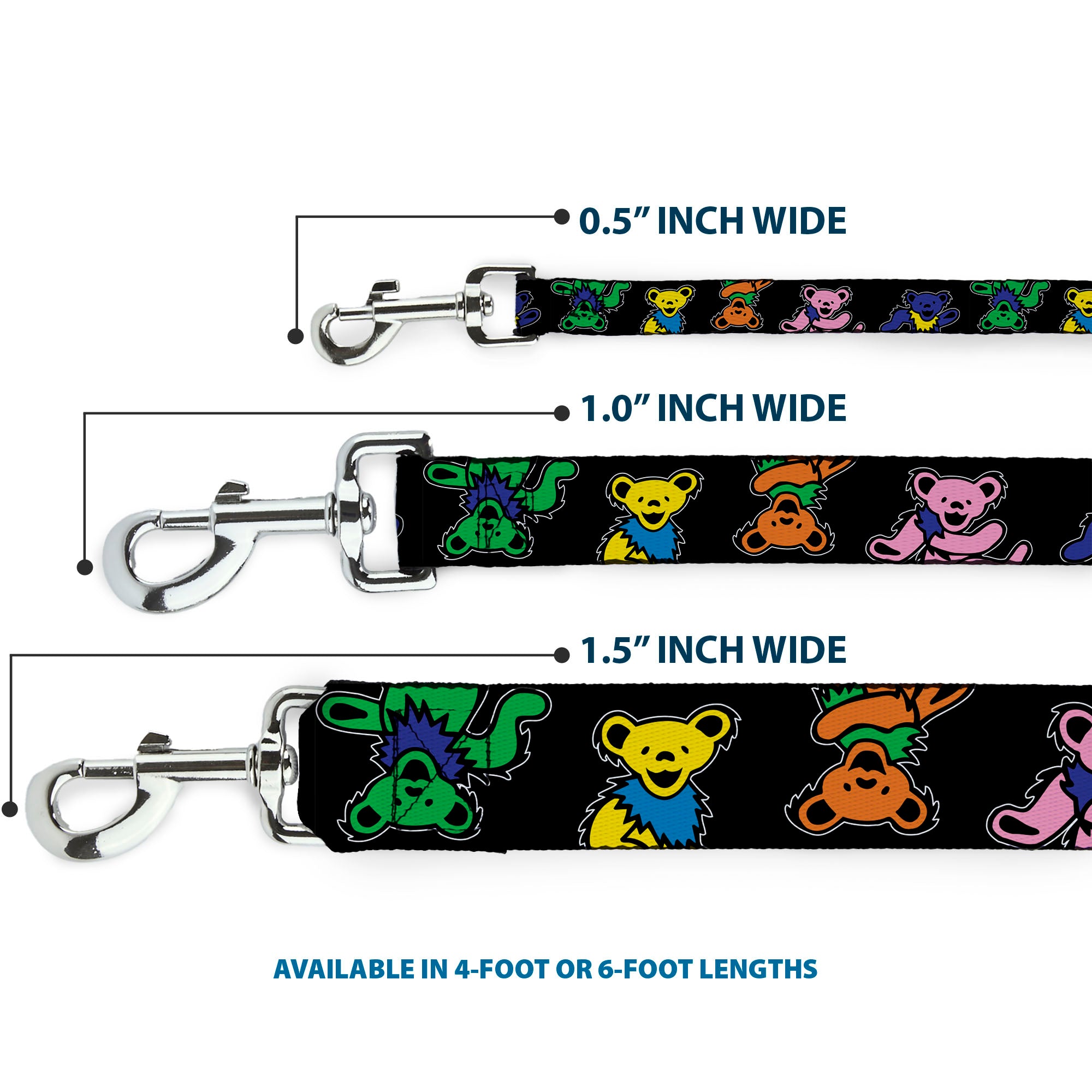 Dog Leash - Grateful Dead Dancing Bears Close-Up Black/Multi Color Dog Leashes Grateful Dead