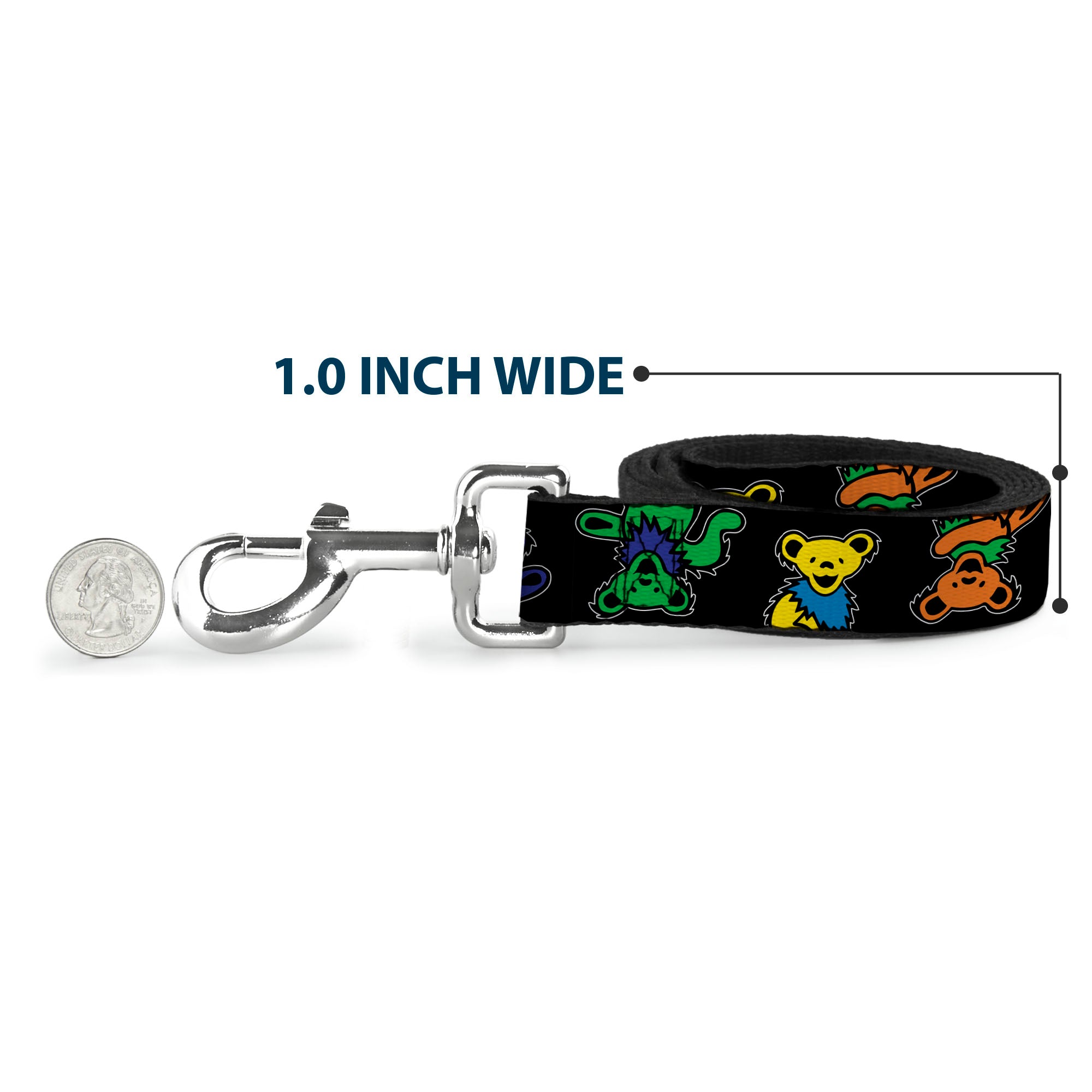 Dog Leash - Grateful Dead Dancing Bears Close-Up Black/Multi Color Dog Leashes Grateful Dead