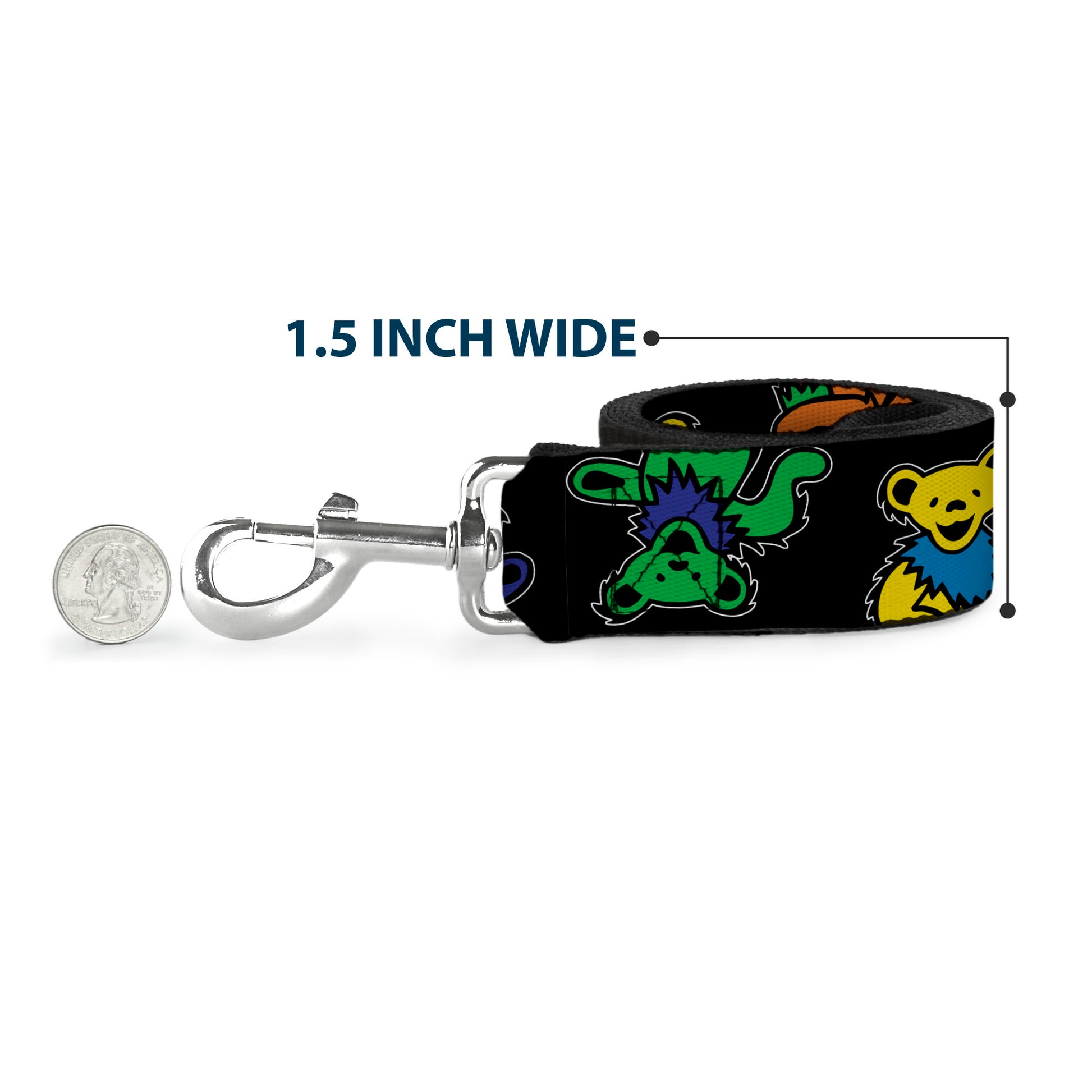 Dog Leash - Grateful Dead Dancing Bears Close-Up Black/Multi Color Dog Leashes Grateful Dead
