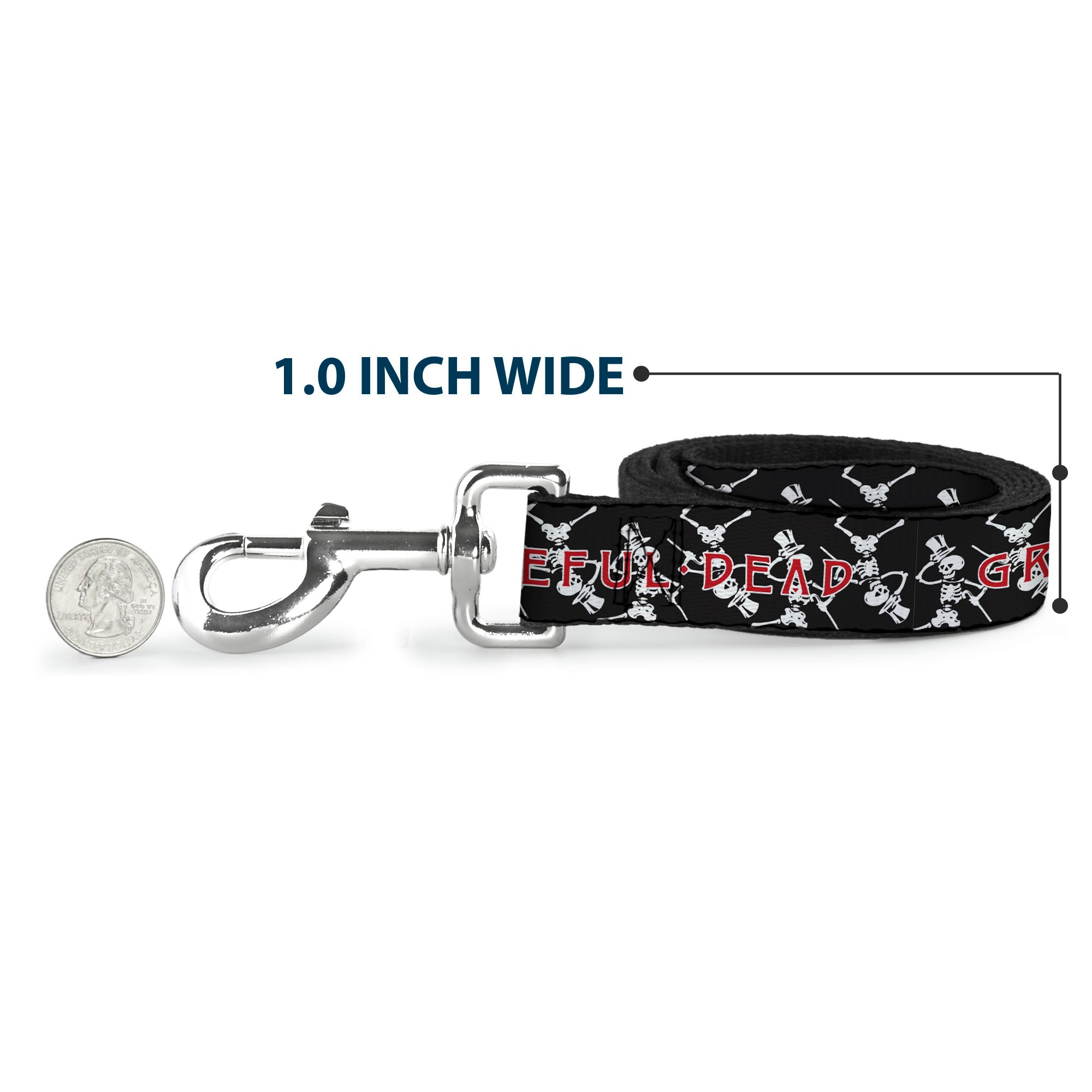 Dog Leash - GRATEFUL DEAD Dancing Skeletons and Text Black/White/Red Dog Leashes Grateful Dead