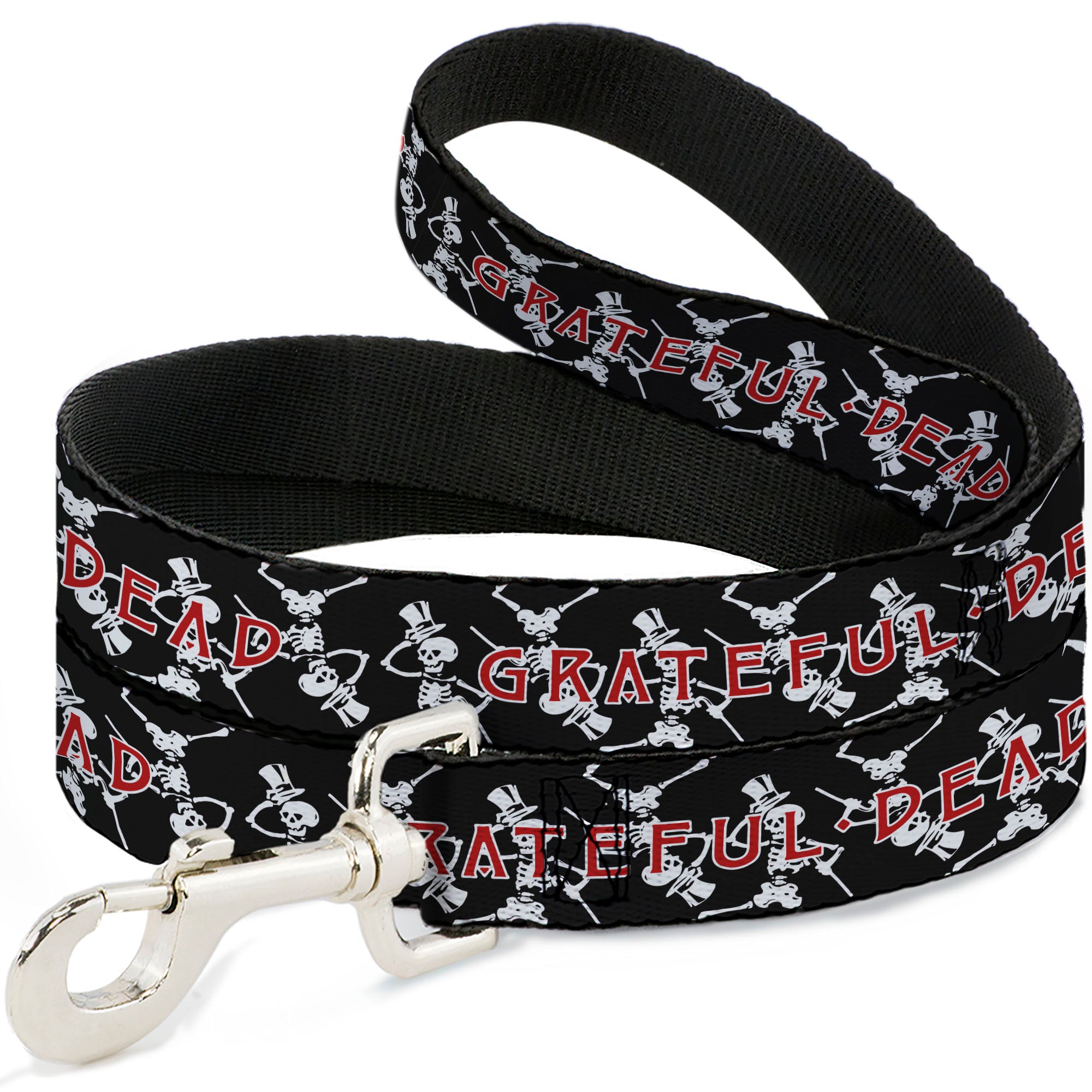 Dog Leash - GRATEFUL DEAD Dancing Skeletons and Text Black/White/Red Dog Leashes Grateful Dead