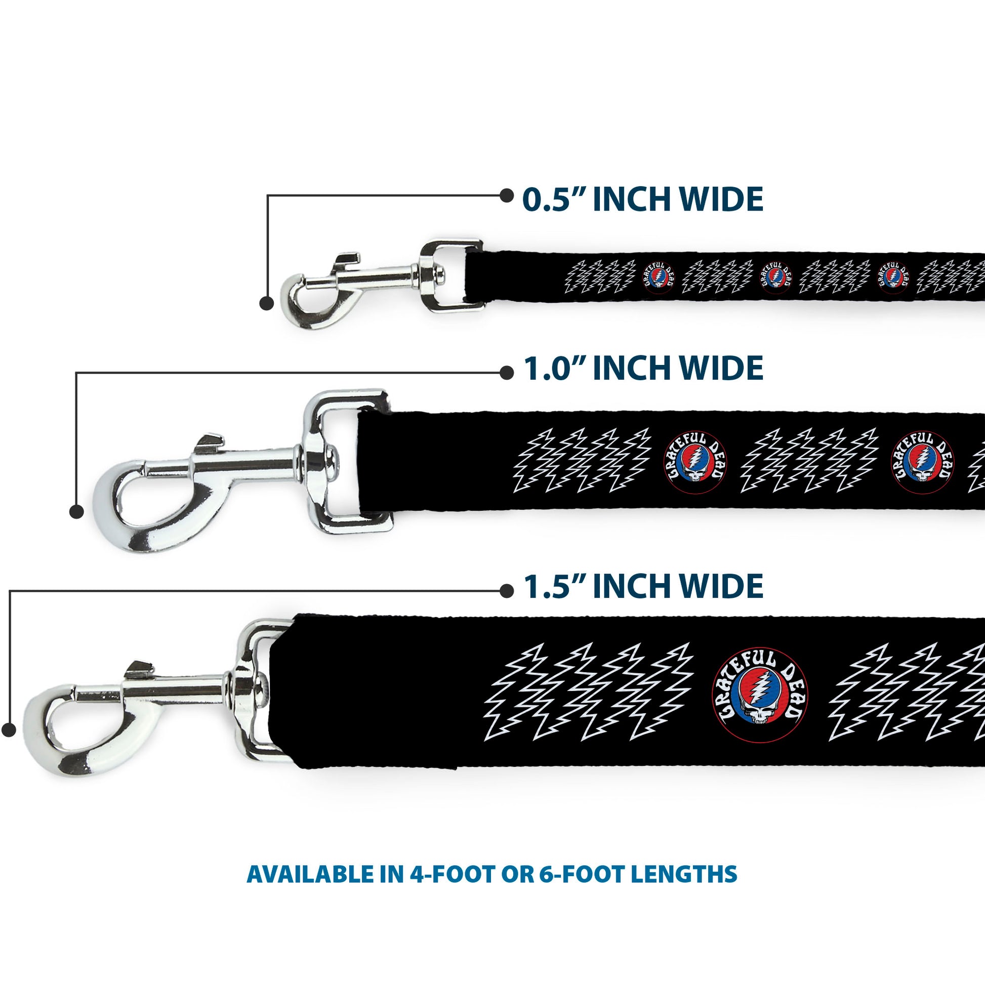 Dog Leash - GRATEFUL DEAD Steal Your Face and Bolts Black/White Dog Leashes Grateful Dead
