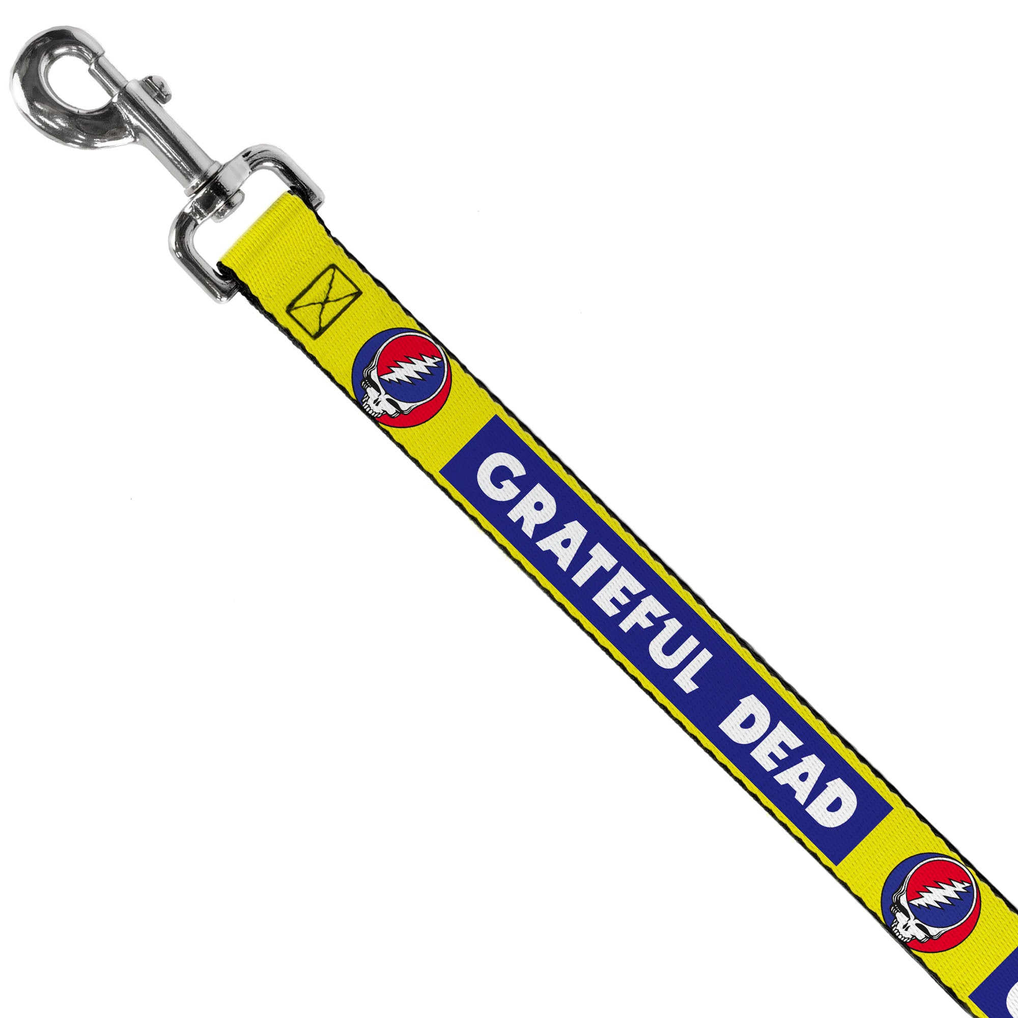 Dog Leash - GRATEFUL DEAD Text Box and Steal Your Face Logo Yellow/Blue/White Dog Leashes Grateful Dead