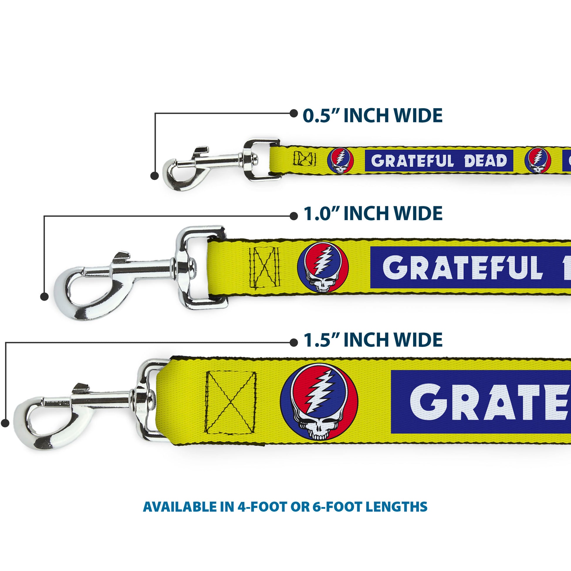 Dog Leash - GRATEFUL DEAD Text Box and Steal Your Face Logo Yellow/Blue/White Dog Leashes Grateful Dead