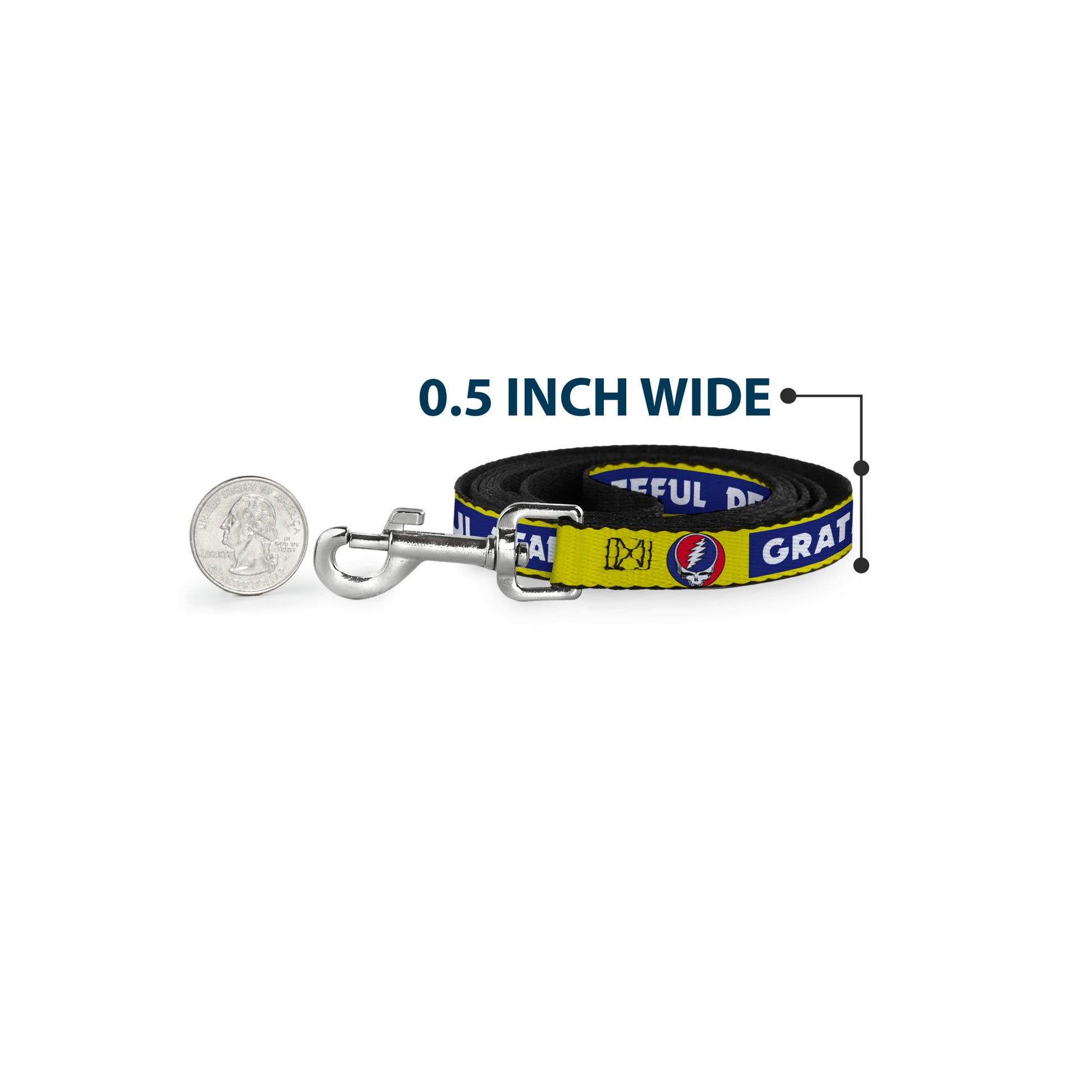 Dog Leash - GRATEFUL DEAD Text Box and Steal Your Face Logo Yellow/Blue/White Dog Leashes Grateful Dead