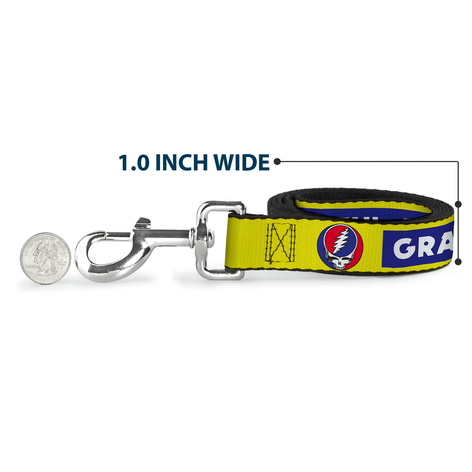 Dog Leash - GRATEFUL DEAD Text Box and Steal Your Face Logo Yellow/Blue/White Dog Leashes Grateful Dead