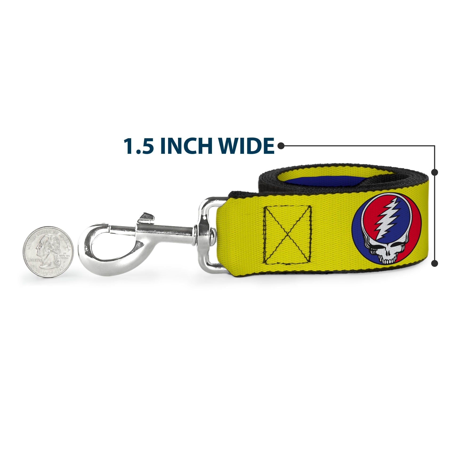 Dog Leash - GRATEFUL DEAD Text Box and Steal Your Face Logo Yellow/Blue/White Dog Leashes Grateful Dead