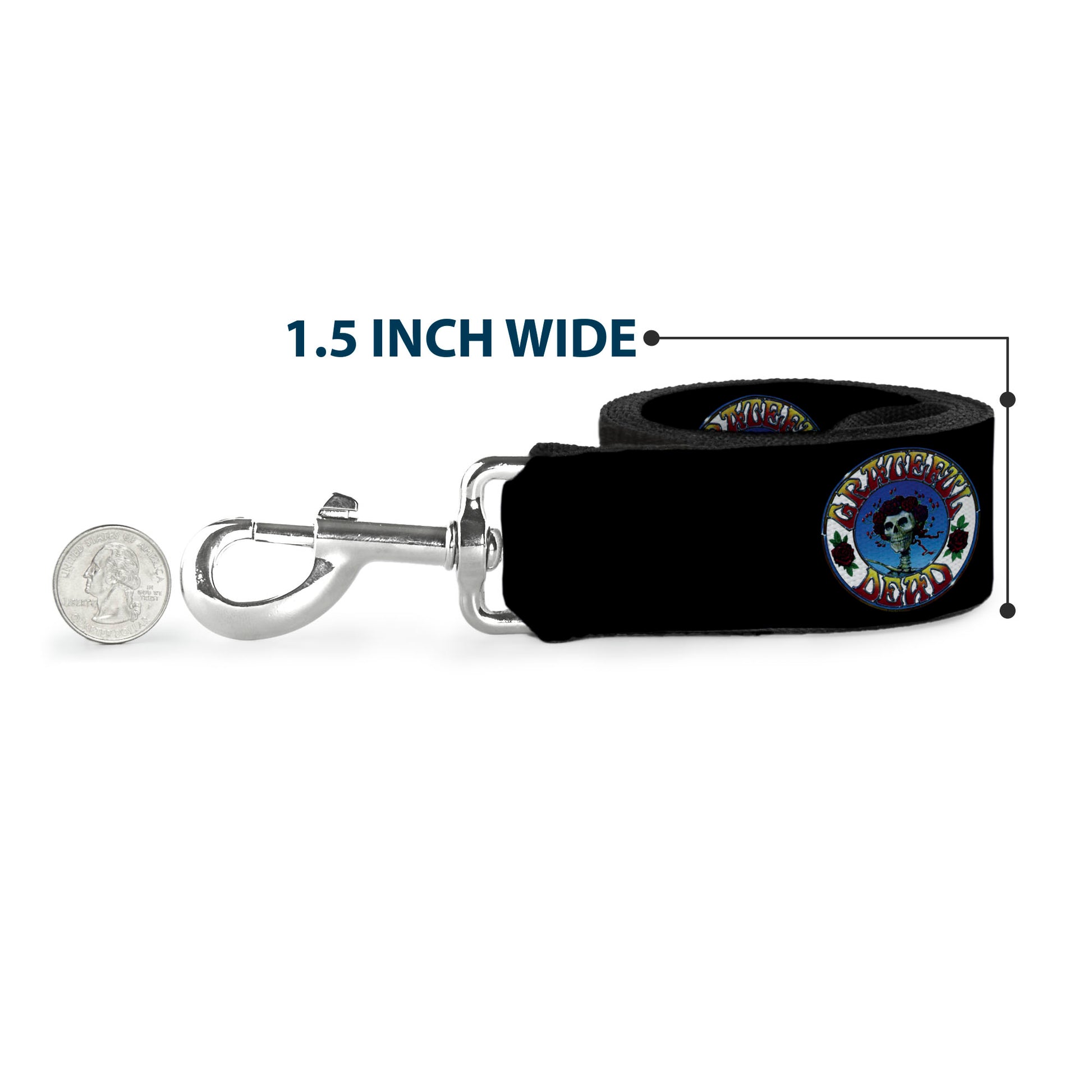 Dog Leash - GRATEFUL DEAD Text and Skull and Roses Round Logo Black/Yellow Dog Leashes Grateful Dead