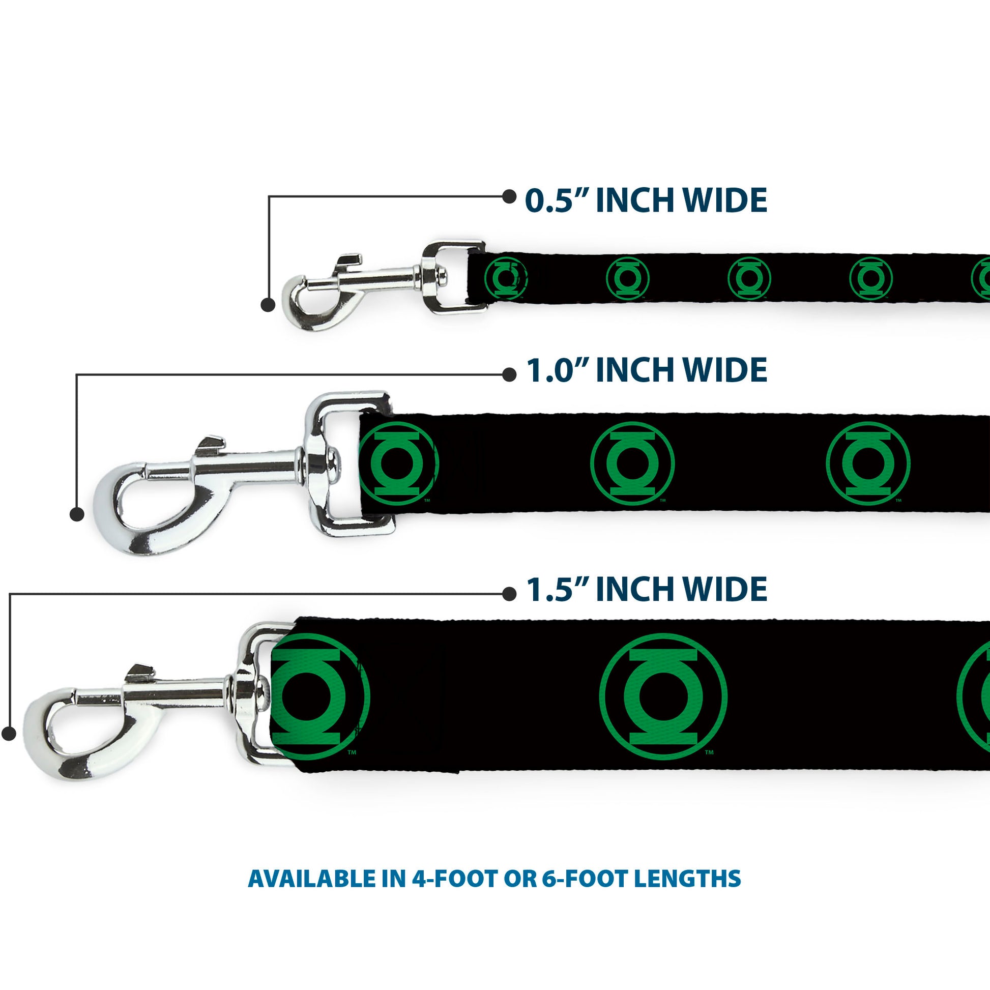 Dog Leash - DC League of Super-Pets Green Lantern Logo Black/Green Dog Leashes DC Comics