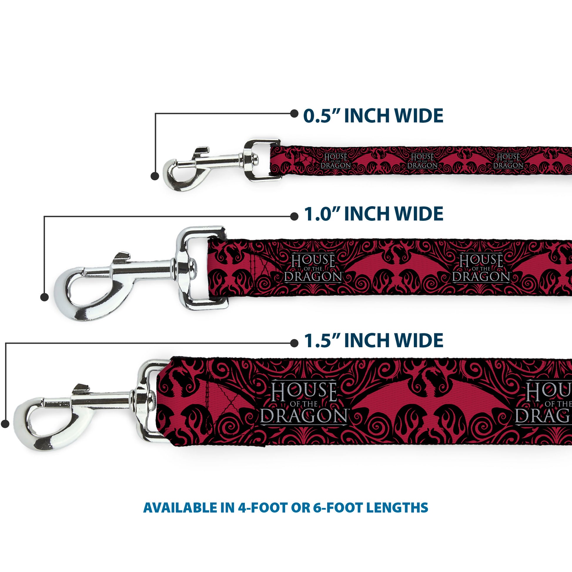 Dog Leash - HOUSE OF THE DRAGON Dragon Icon Black/Red/White Dog Leashes House of the Dragon