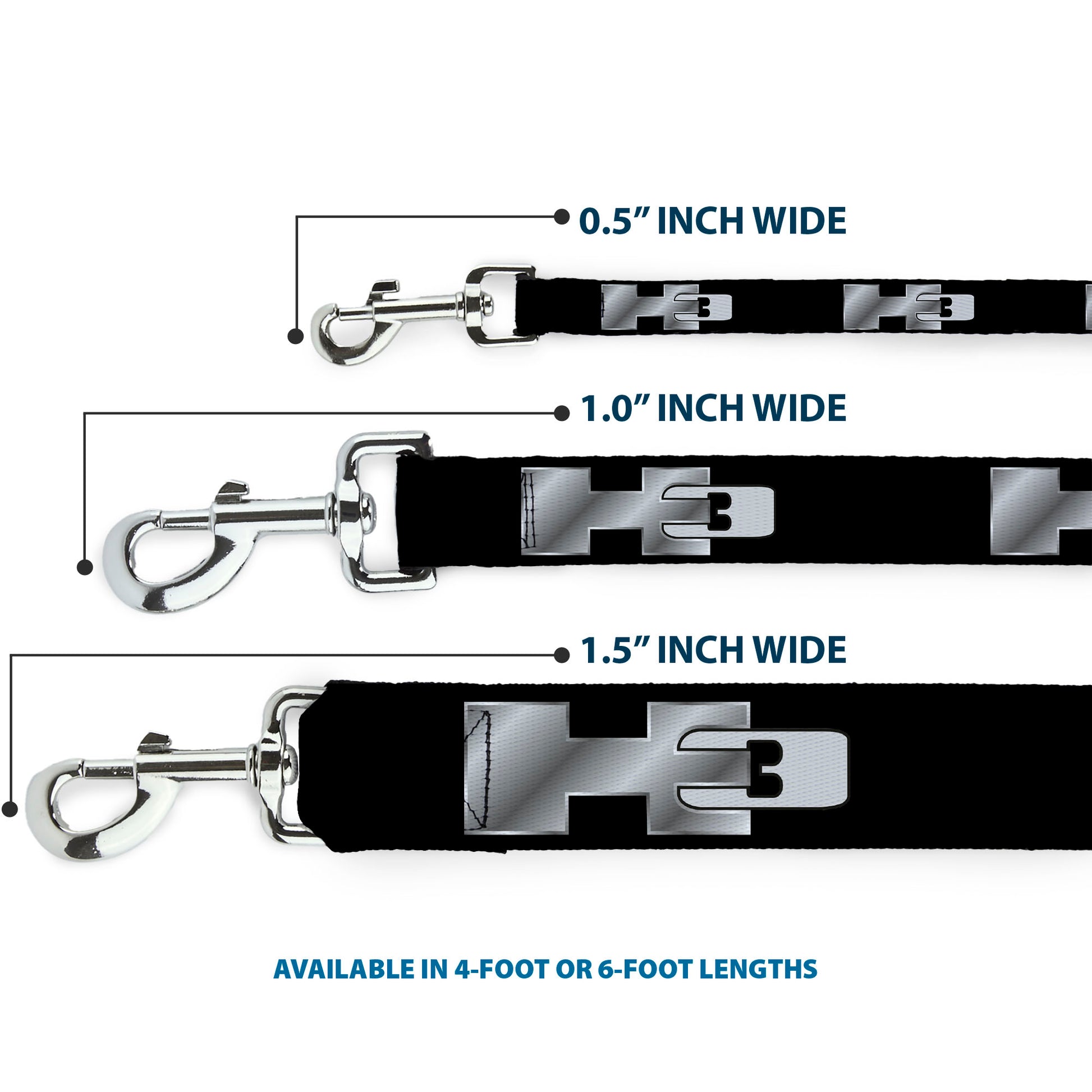 Dog Leash - H3 Black/Silver Logo REPEAT Dog Leashes GM General Motors