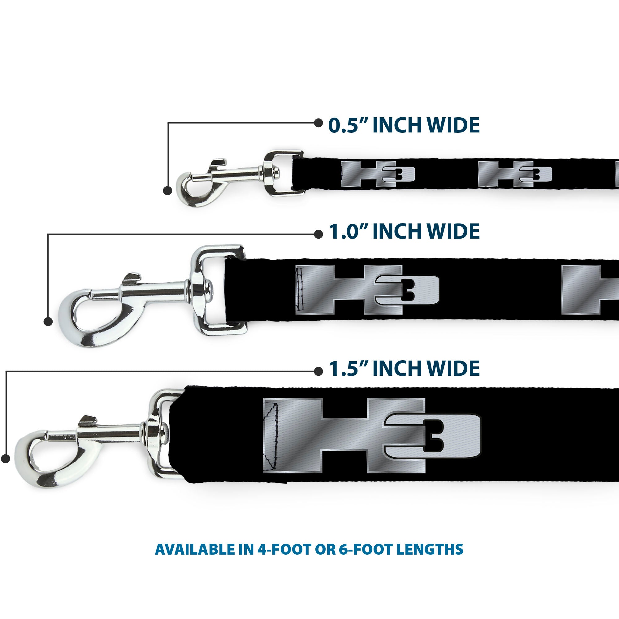 Dog Leash - H3 Black/Silver Logo REPEAT Dog Leashes GM General Motors