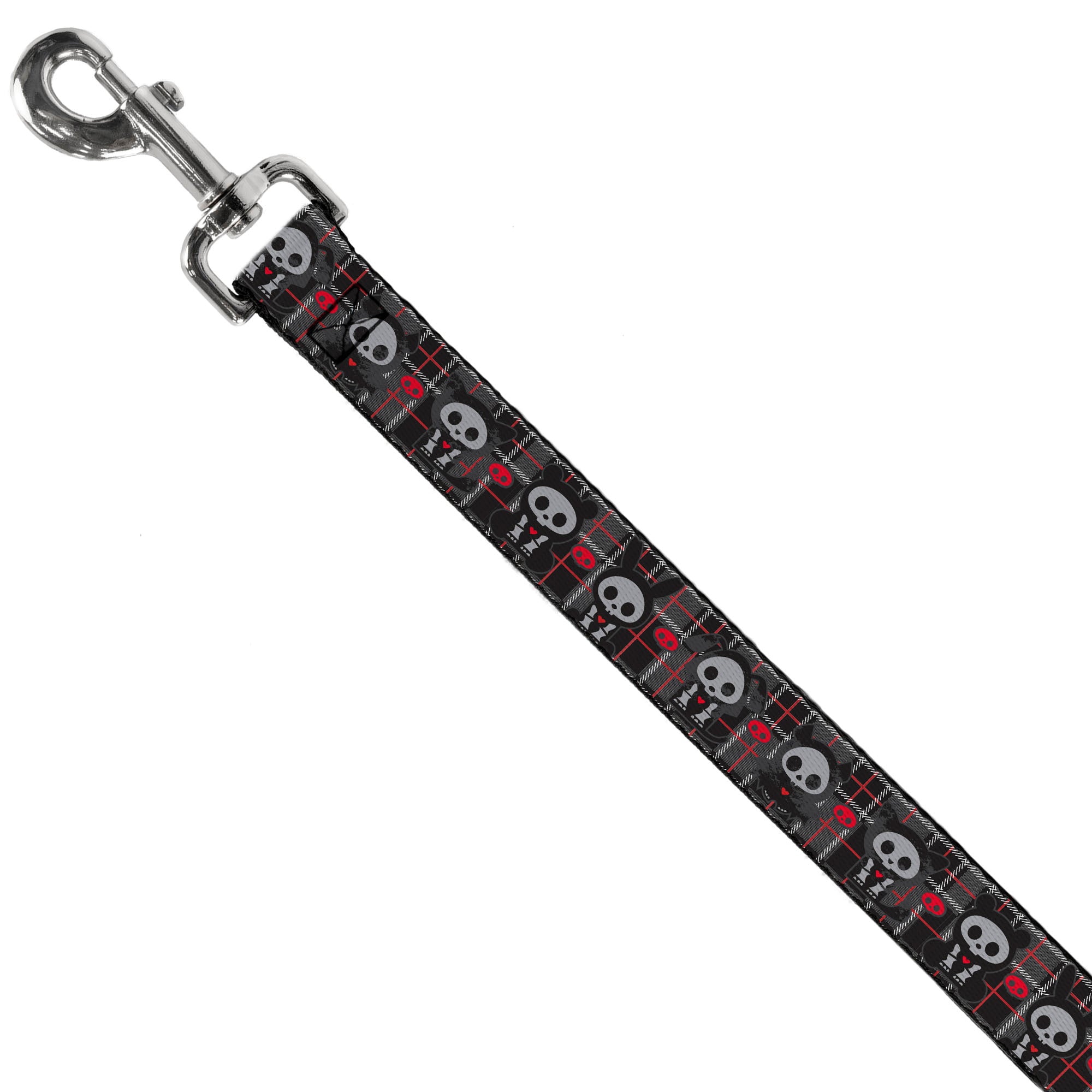 Dog Leash - Skelanimals Five Animals and Face Logo Plaid Black/Red/White