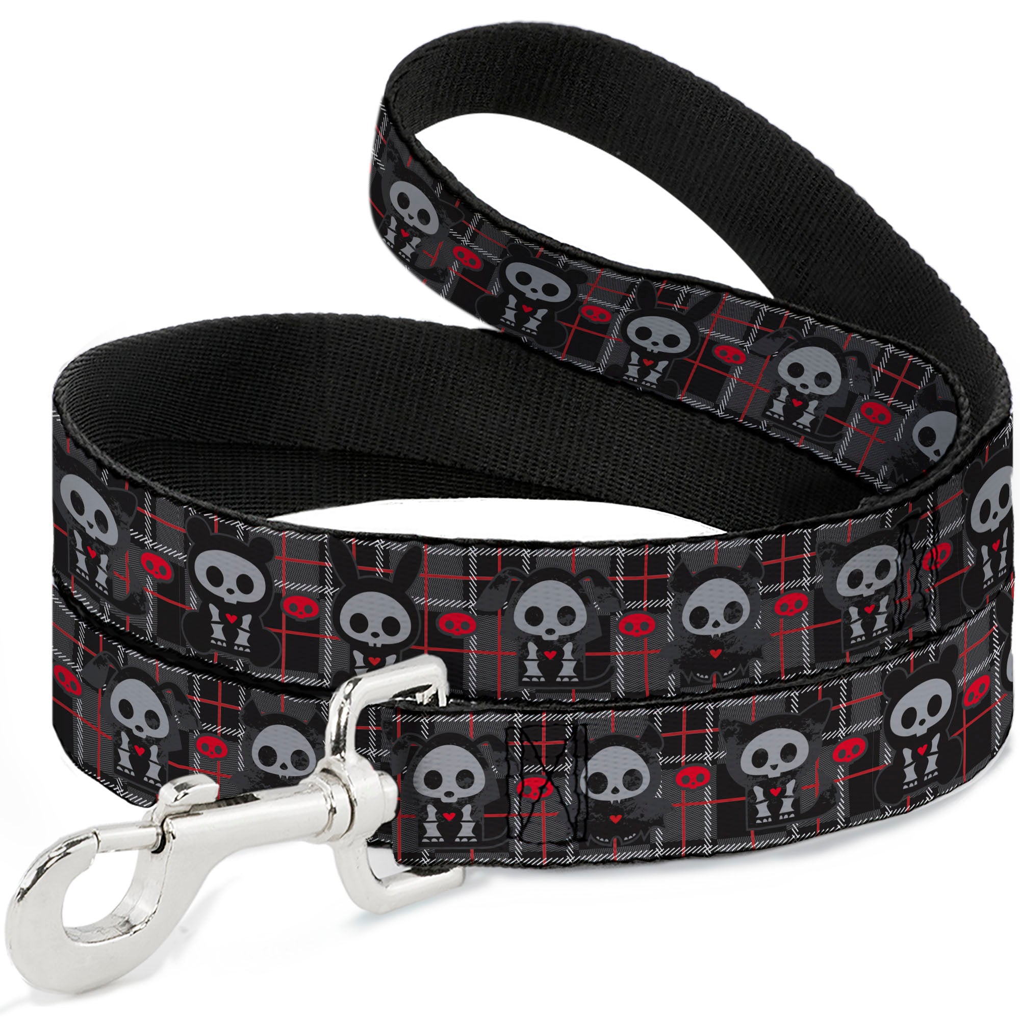 Dog Leash - Skelanimals Five Animals and Face Logo Plaid Black/Red/White