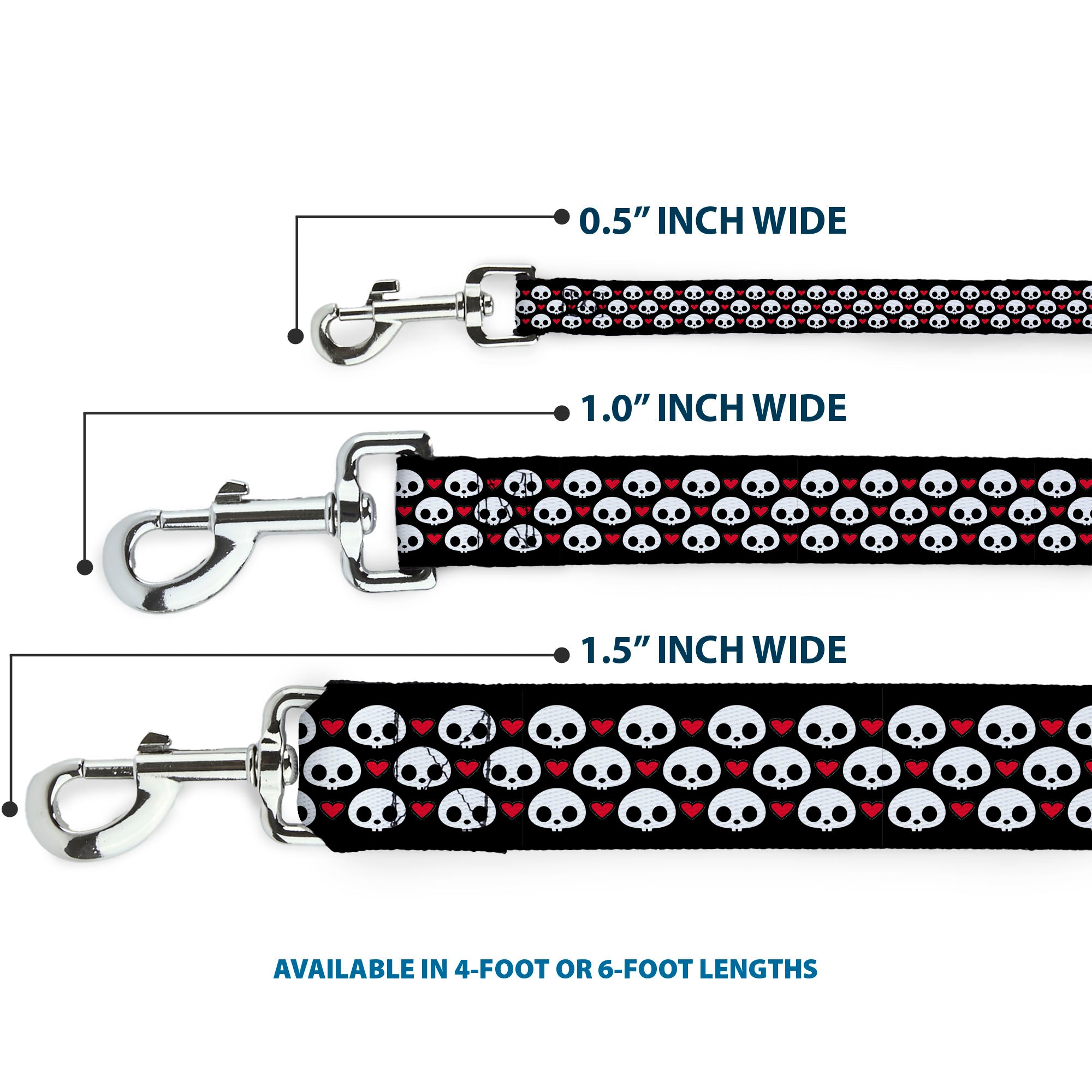 Dog Leash - Skelanimals Face Logo and Heart Black/White/Red
