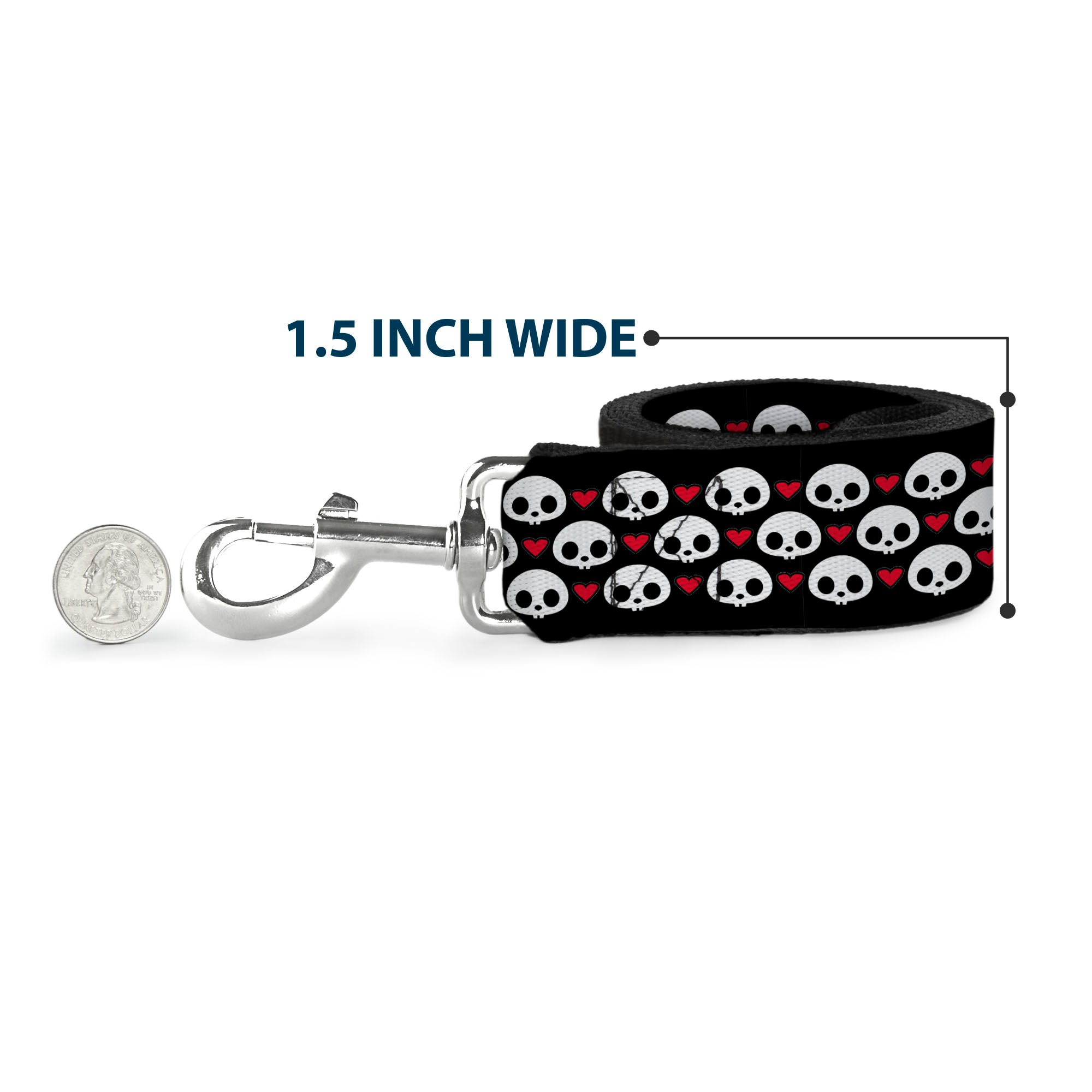 Dog Leash - Skelanimals Face Logo and Heart Black/White/Red