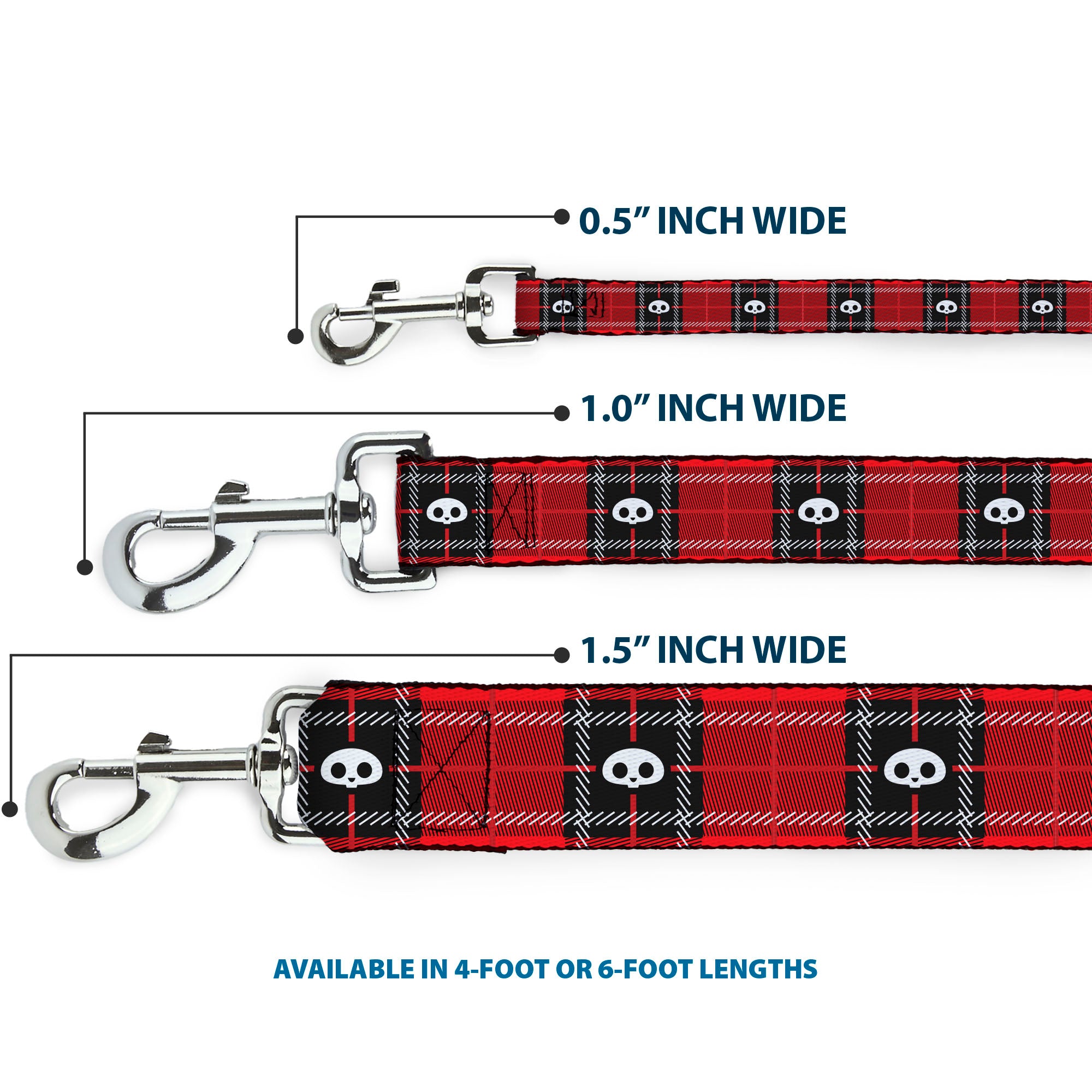 Dog Leash - Skelanimals Face Logo Plaid Red/Black/White Dog Leashes Skelanimals