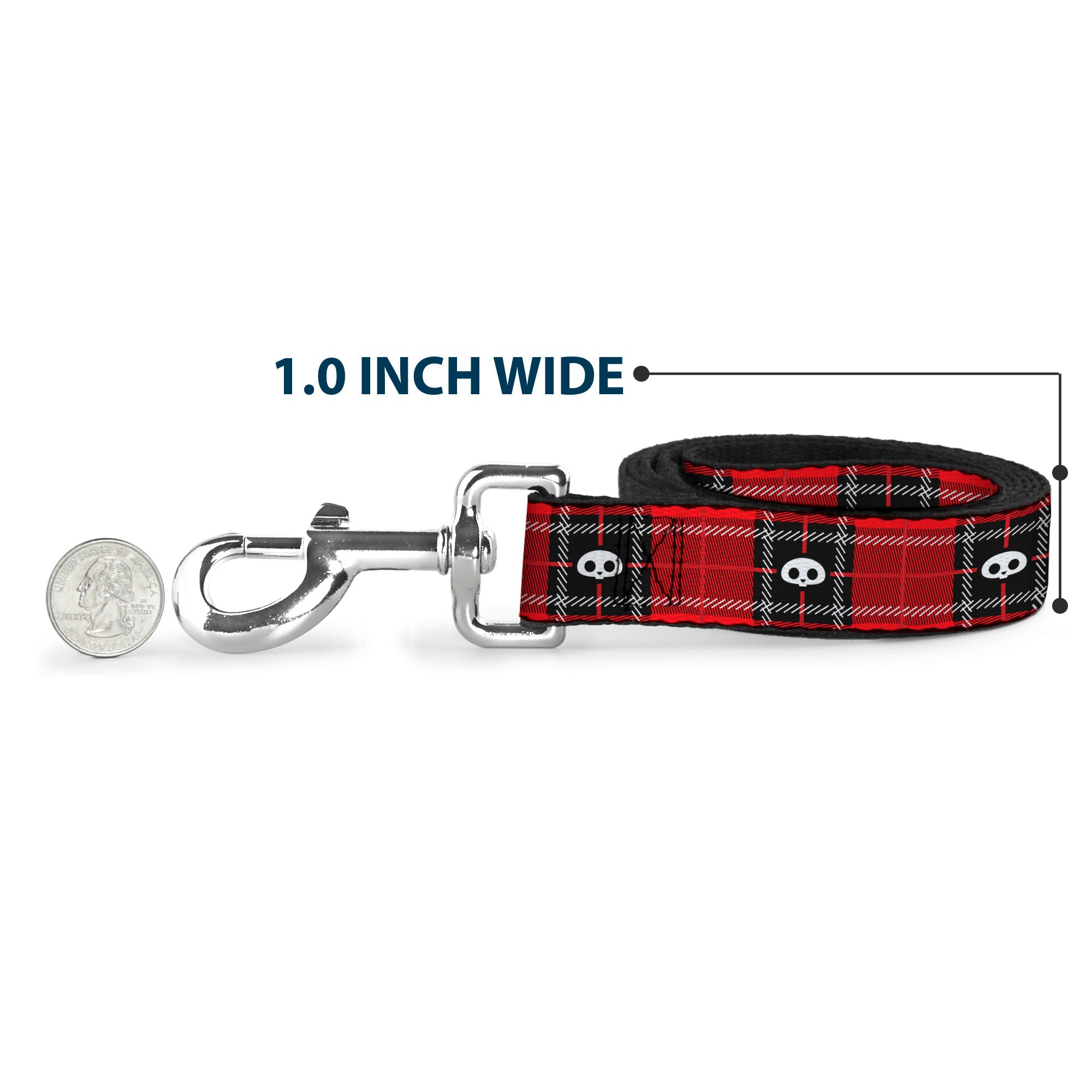 Dog Leash - Skelanimals Face Logo Plaid Red/Black/White Dog Leashes Skelanimals