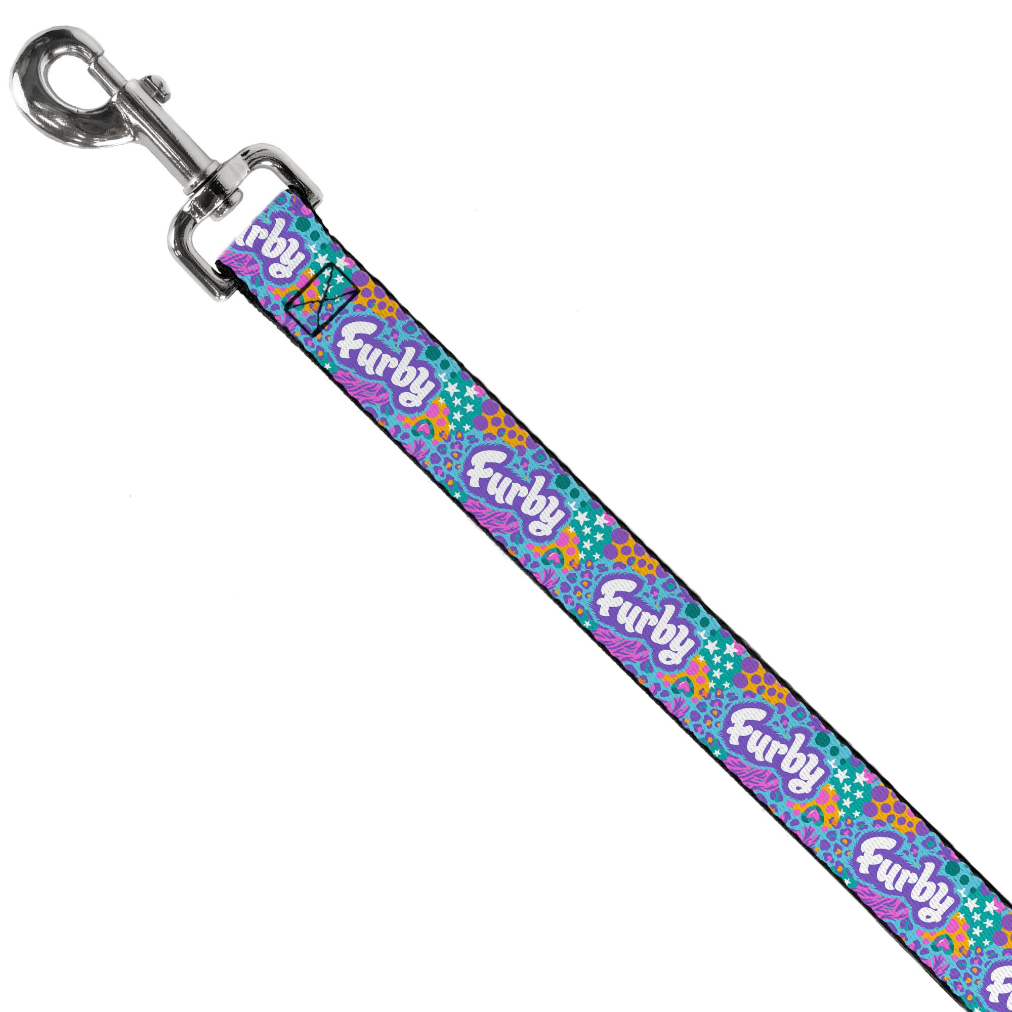 Dog Leash - FURBY Title Logo and Fur Prints Collage Multi Color/White Dog Leashes Furby