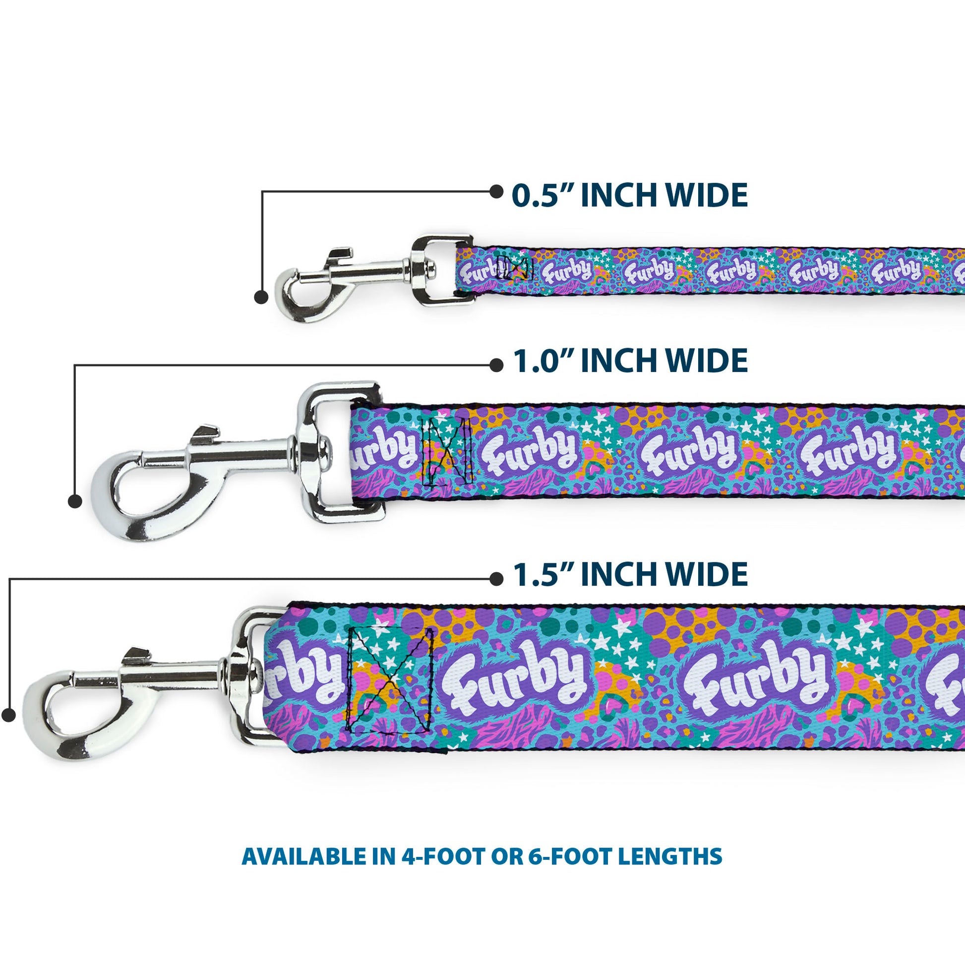 Dog Leash - FURBY Title Logo and Fur Prints Collage Multi Color/White Dog Leashes Furby