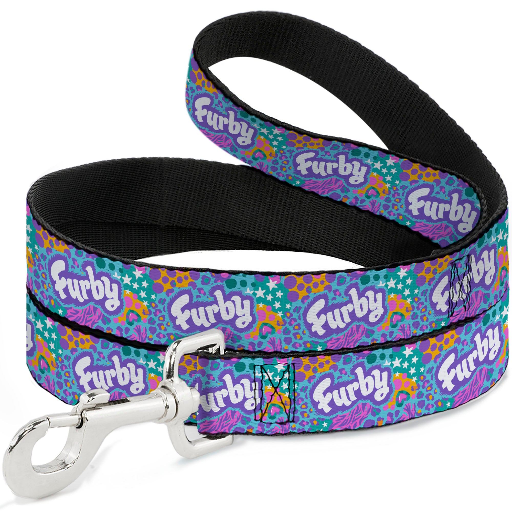 Dog Leash - FURBY Title Logo and Fur Prints Collage Multi Color/White Dog Leashes Furby