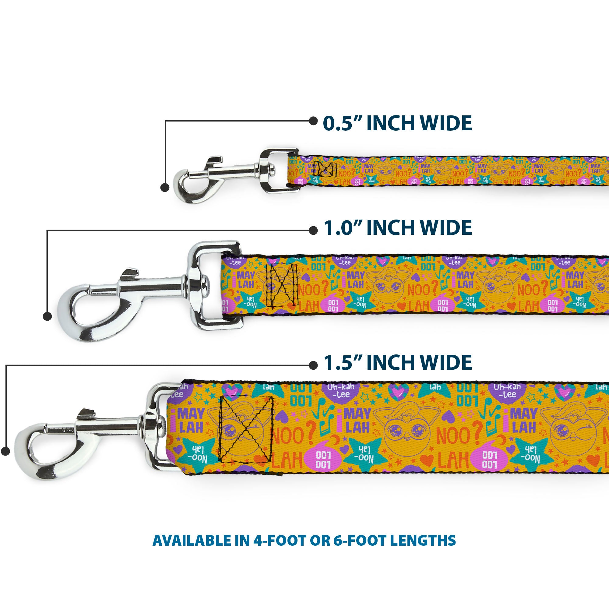 Dog Leash - Furby Furbmoji and Furbish Phrases and Icons Orange/Pink/Purple Dog Leashes Furby