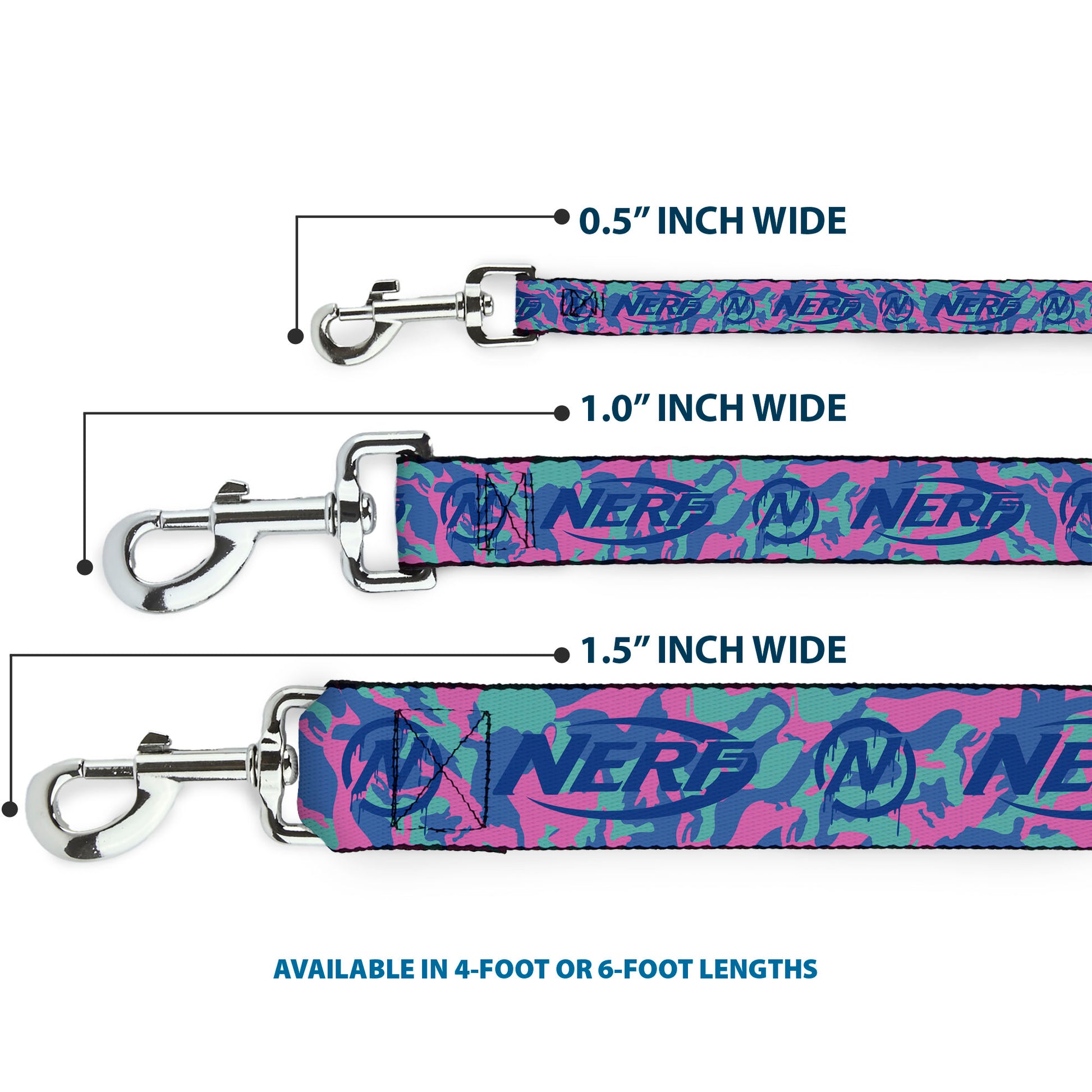Dog Leash - NERF Logo and Icon Camo Blues/Pinks Dog Leashes Nerf