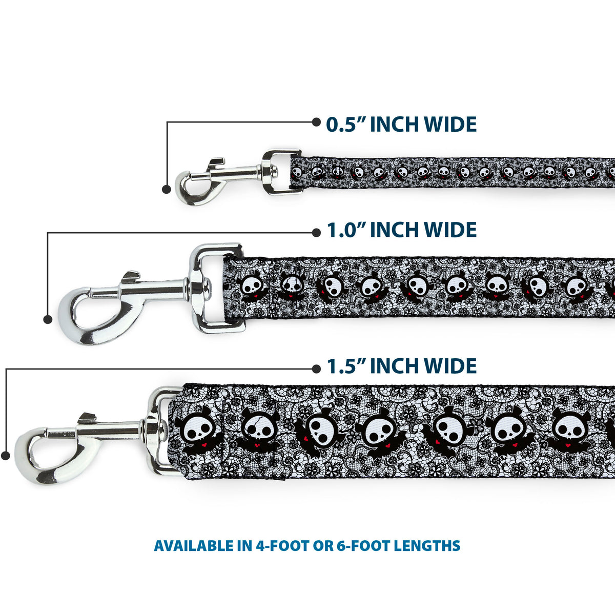 Dog Leash - Skelanimals Diego Pose Lace Print White/Black Dog Leashes Skelanimals