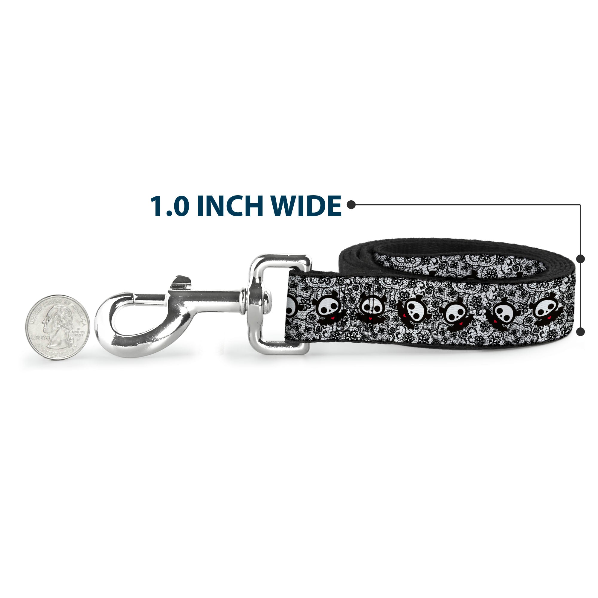 Dog Leash - Skelanimals Diego Pose Lace Print White/Black Dog Leashes Skelanimals