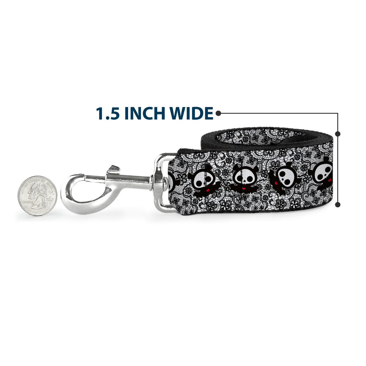 Dog Leash - Skelanimals Diego Pose Lace Print White/Black Dog Leashes Skelanimals