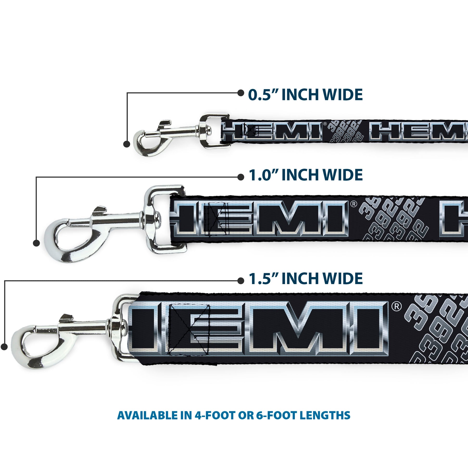 Dog Leash - HEMI Bold Outline 392/426 Black/Silver-Fade Dog Leashes Hemi