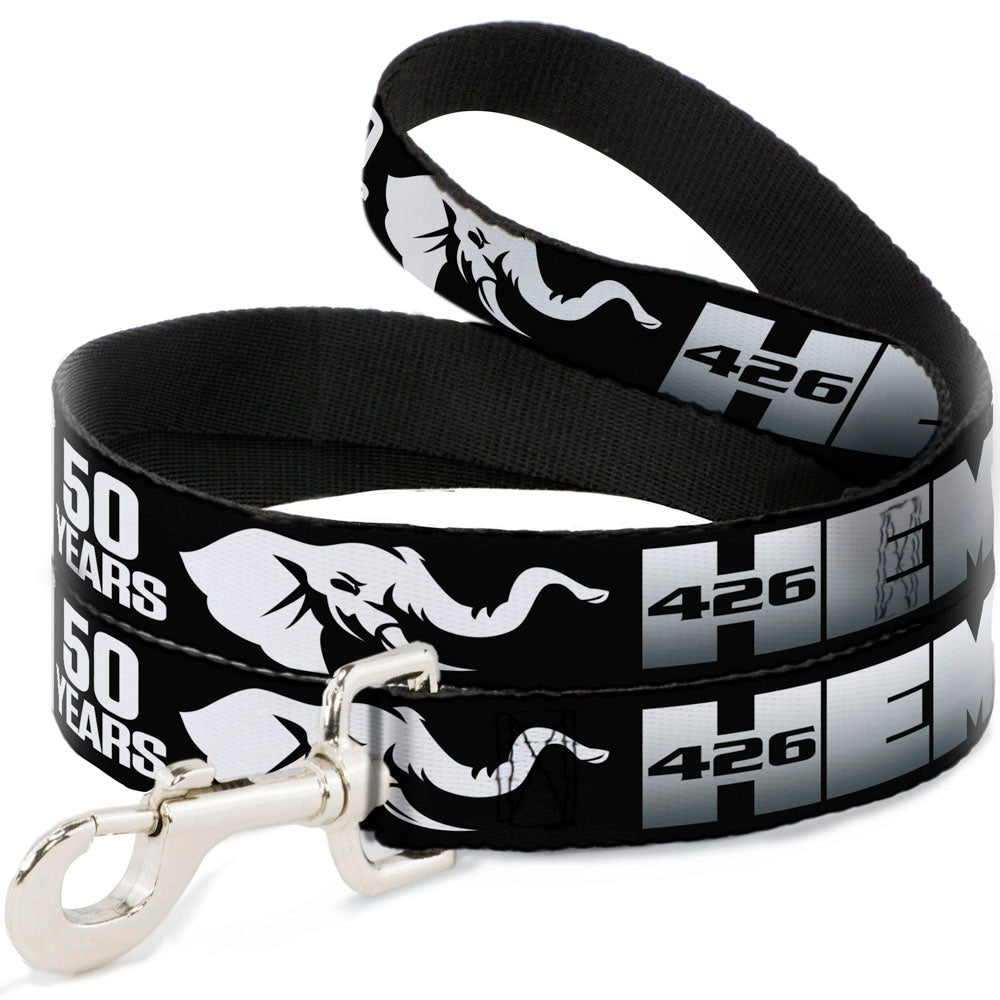 Dog Leash - HEMI 426/Elephant Logo 50 YEARS Black/White/Silver-Fade Dog Leashes Hemi