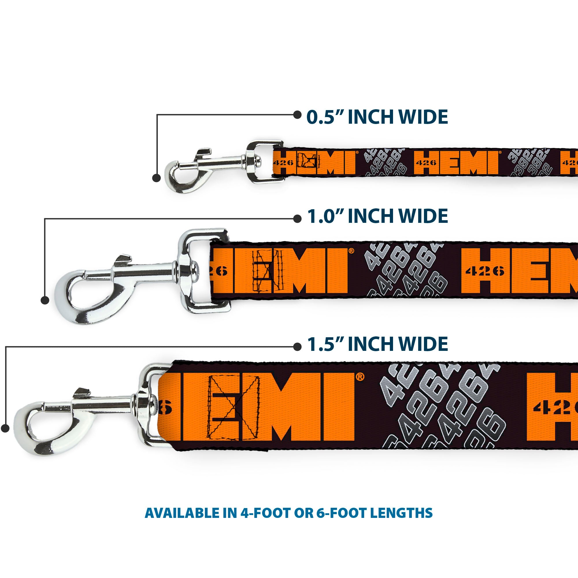 Dog Leash - HEMI 426 Logo 392/426 Black/Orange/Silver-Fade Dog Leashes Hemi