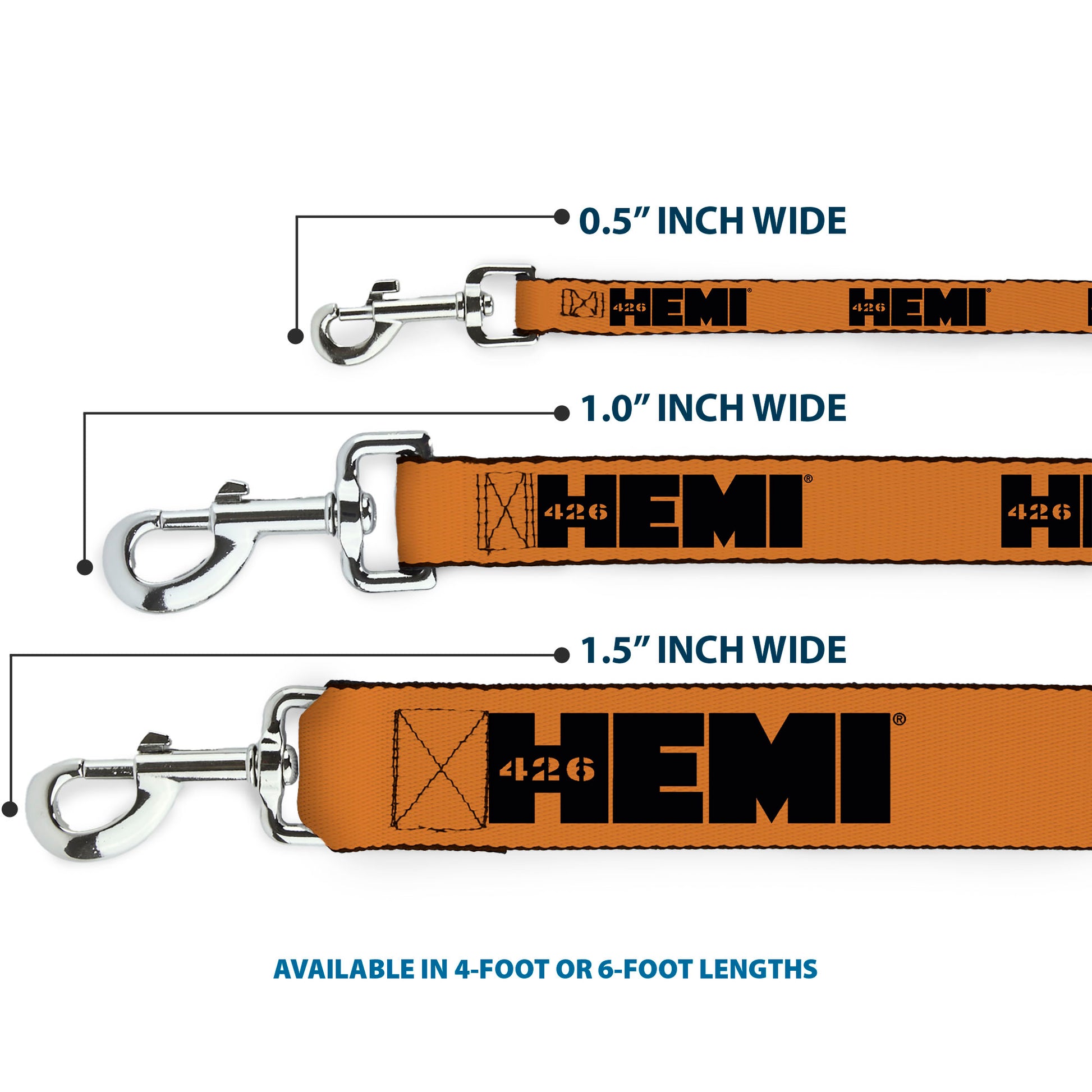 Dog Leash - HEMI 426 Logo Repeat Orange/Black Dog Leashes Hemi
