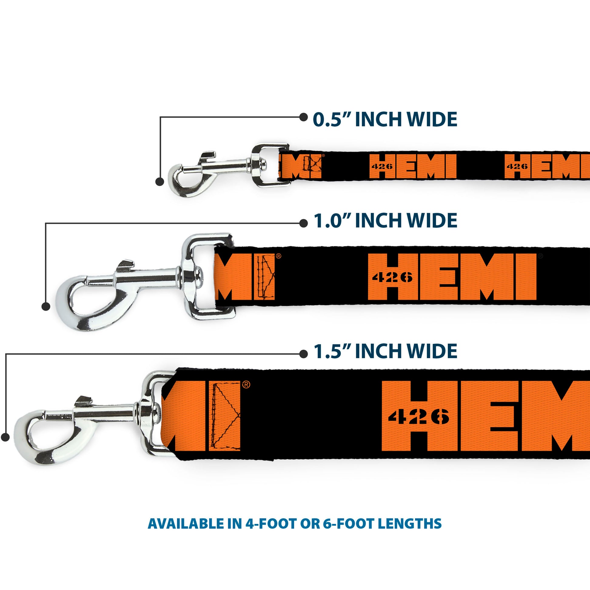 Dog Leash - HEMI 426 Logo Repeat Black/Orange Dog Leashes Hemi