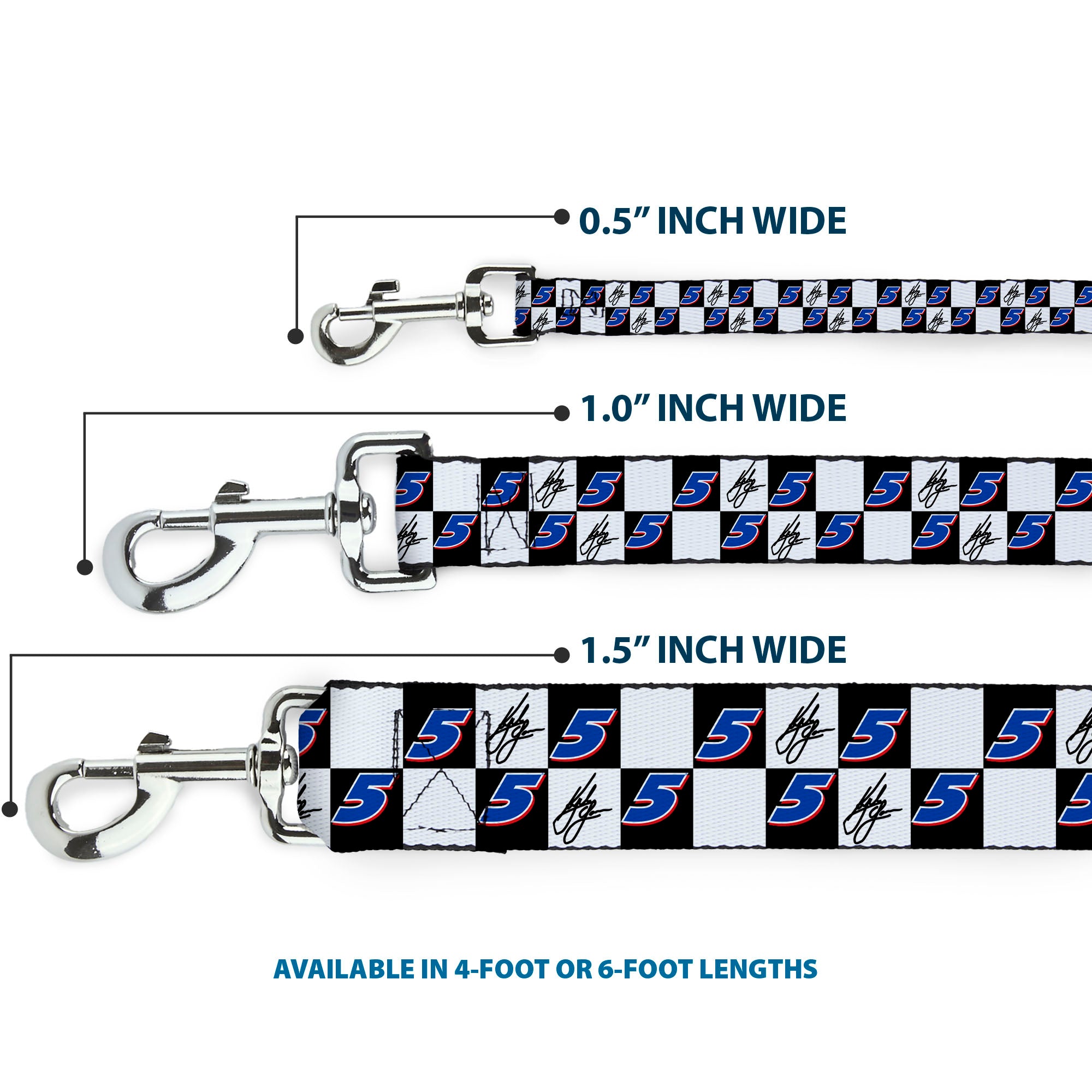 Dog Leash - Kyle Larson Autograph and #5 Checker Logo Black/White/Blue/Red Dog Leashes Hendrick Motorsports