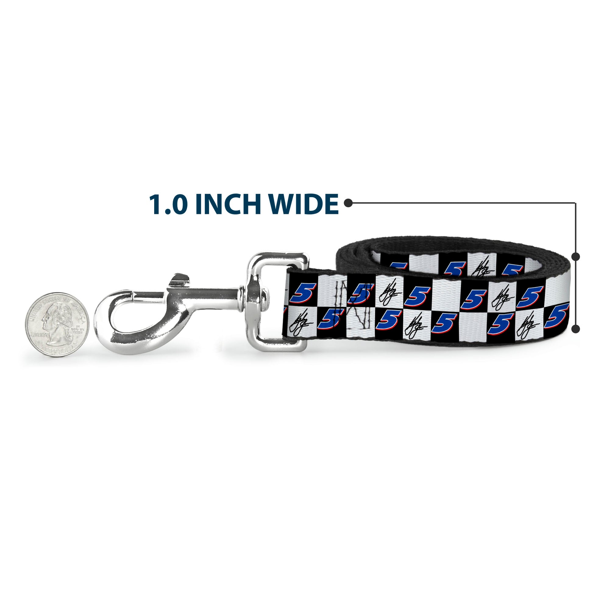 Dog Leash - Kyle Larson Autograph and #5 Checker Logo Black/White/Blue/Red Dog Leashes Hendrick Motorsports