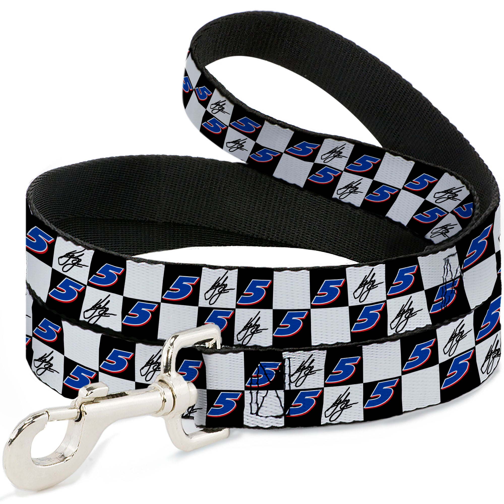 Dog Leash - Kyle Larson Autograph and #5 Checker Logo Black/White/Blue/Red Dog Leashes Hendrick Motorsports