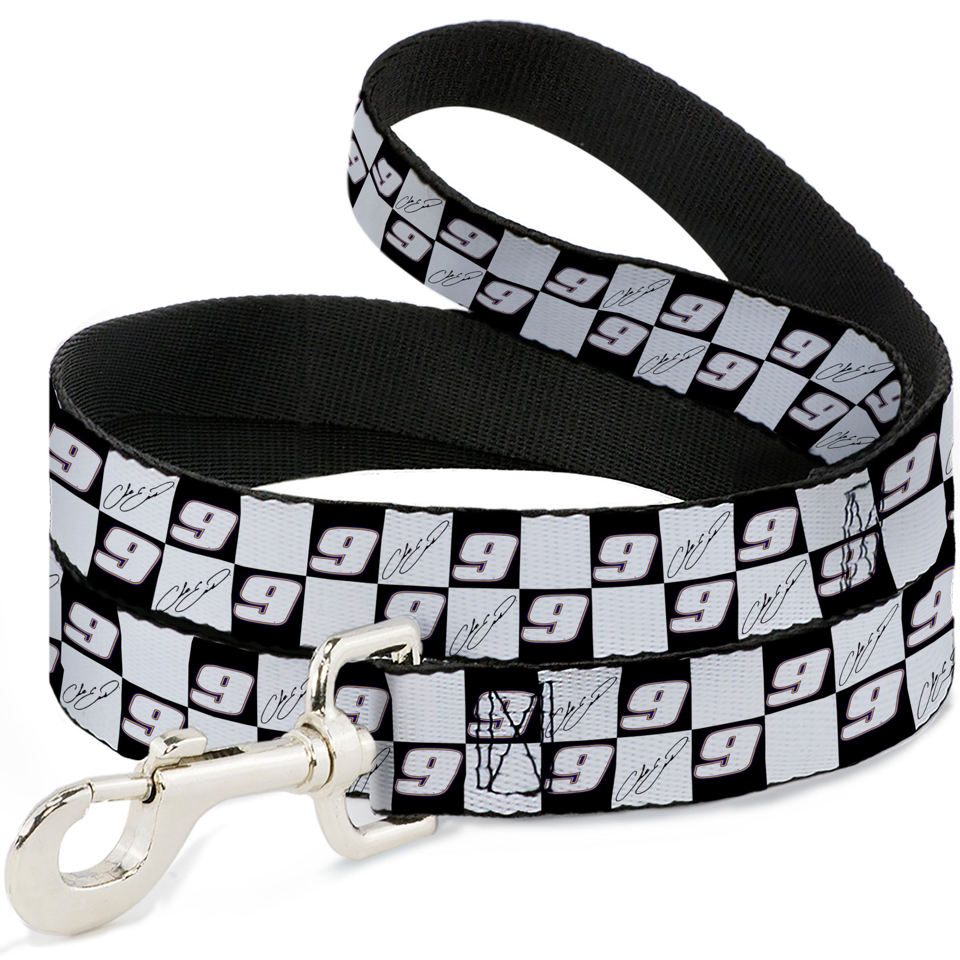 Dog Leash - Chase Elliott Autograph and #9 Checker Logo Black/White/Blue Dog Leashes Hendrick Motorsports