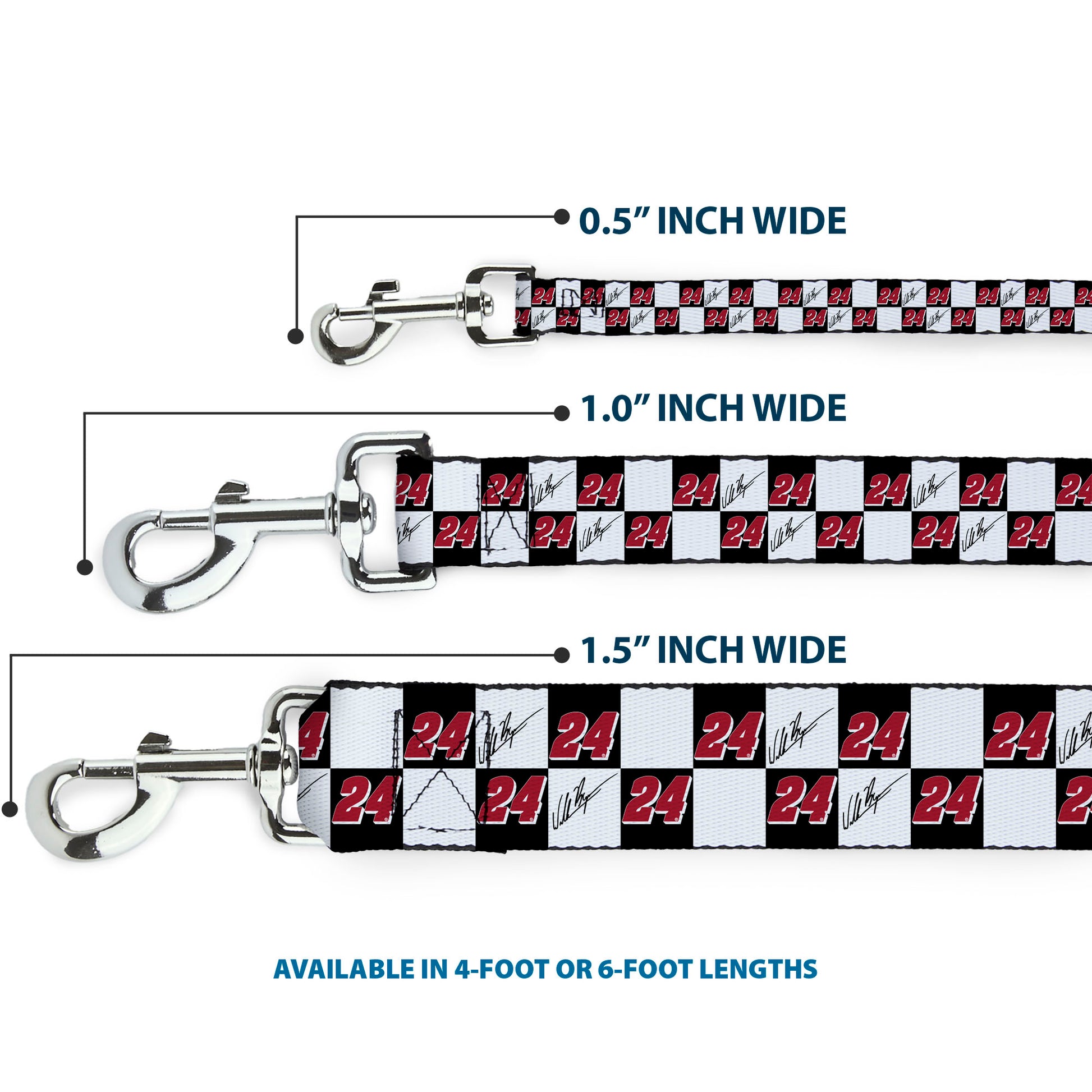 Dog Leash - William Byron Autograph and #24 Checker Logo Black/White/Red Dog Leashes Hendrick Motorsports