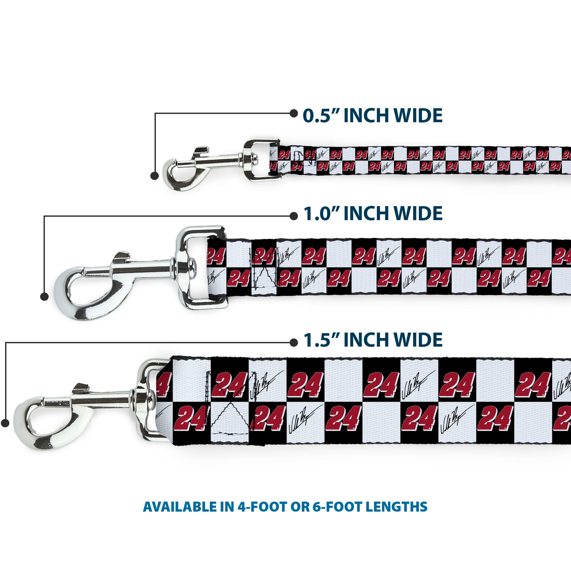 Dog Leash - William Byron Autograph and #24 Checker Logo Black/White/Red Dog Leashes Hendrick Motorsports