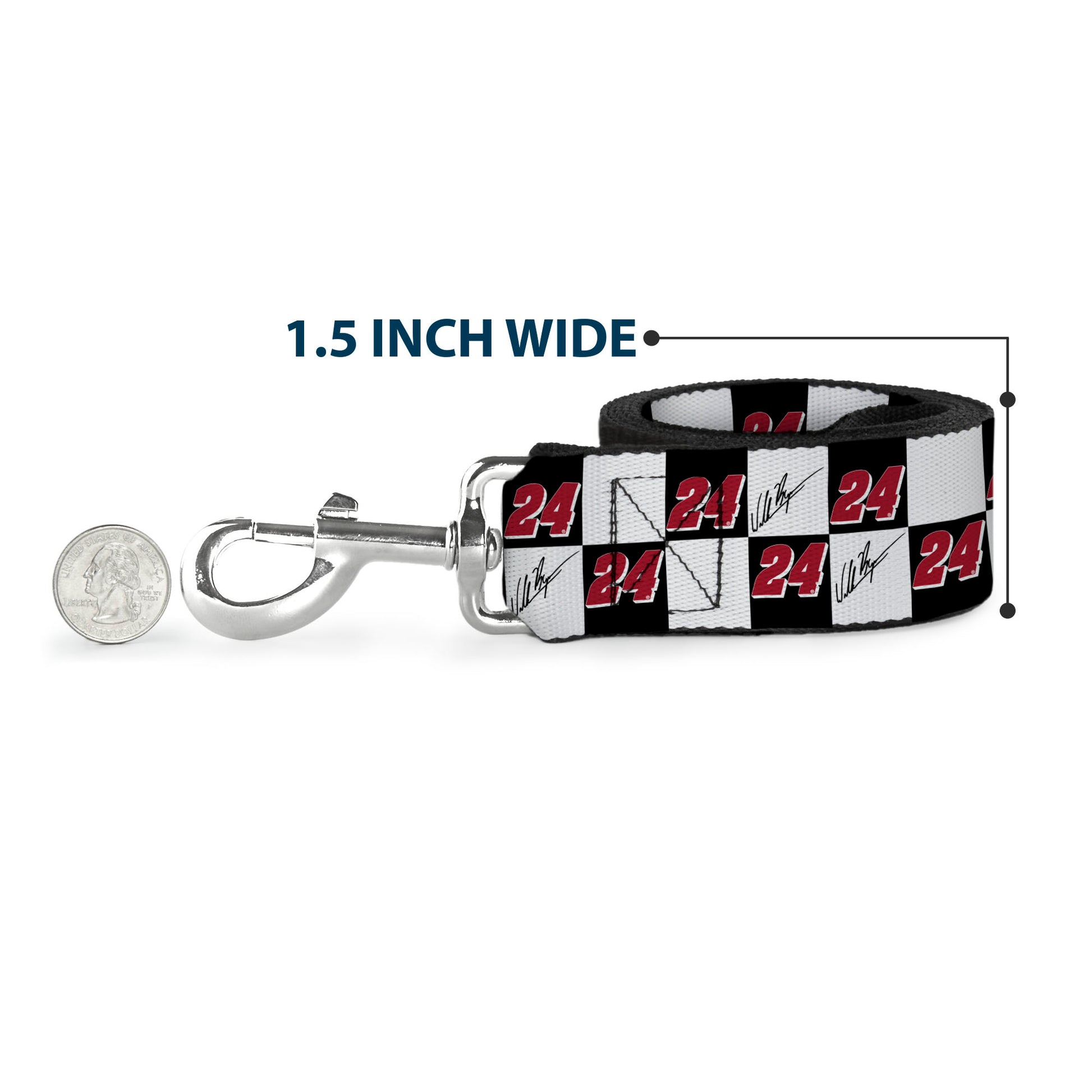 Dog Leash - William Byron Autograph and #24 Checker Logo Black/White/Red Dog Leashes Hendrick Motorsports