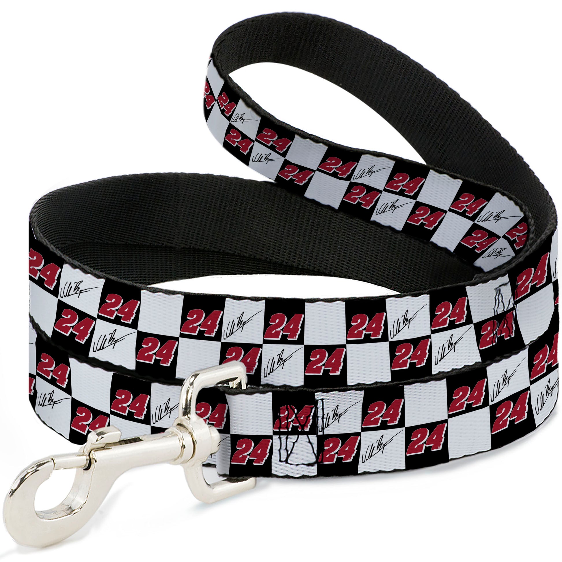Dog Leash - William Byron Autograph and #24 Checker Logo Black/White/Red Dog Leashes Hendrick Motorsports