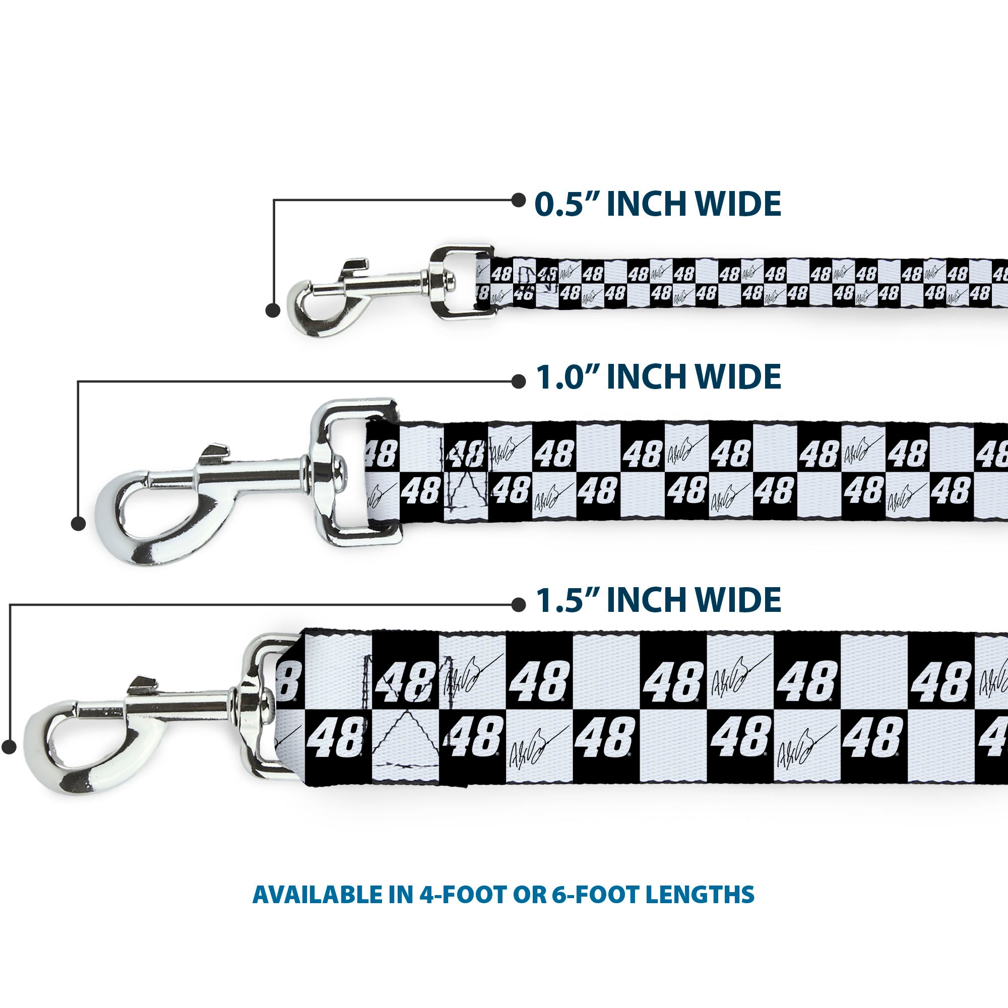 Dog Leash - Alex Bowman Autograph and #48 Checker Logo Black/White Dog Leashes Hendrick Motorsports