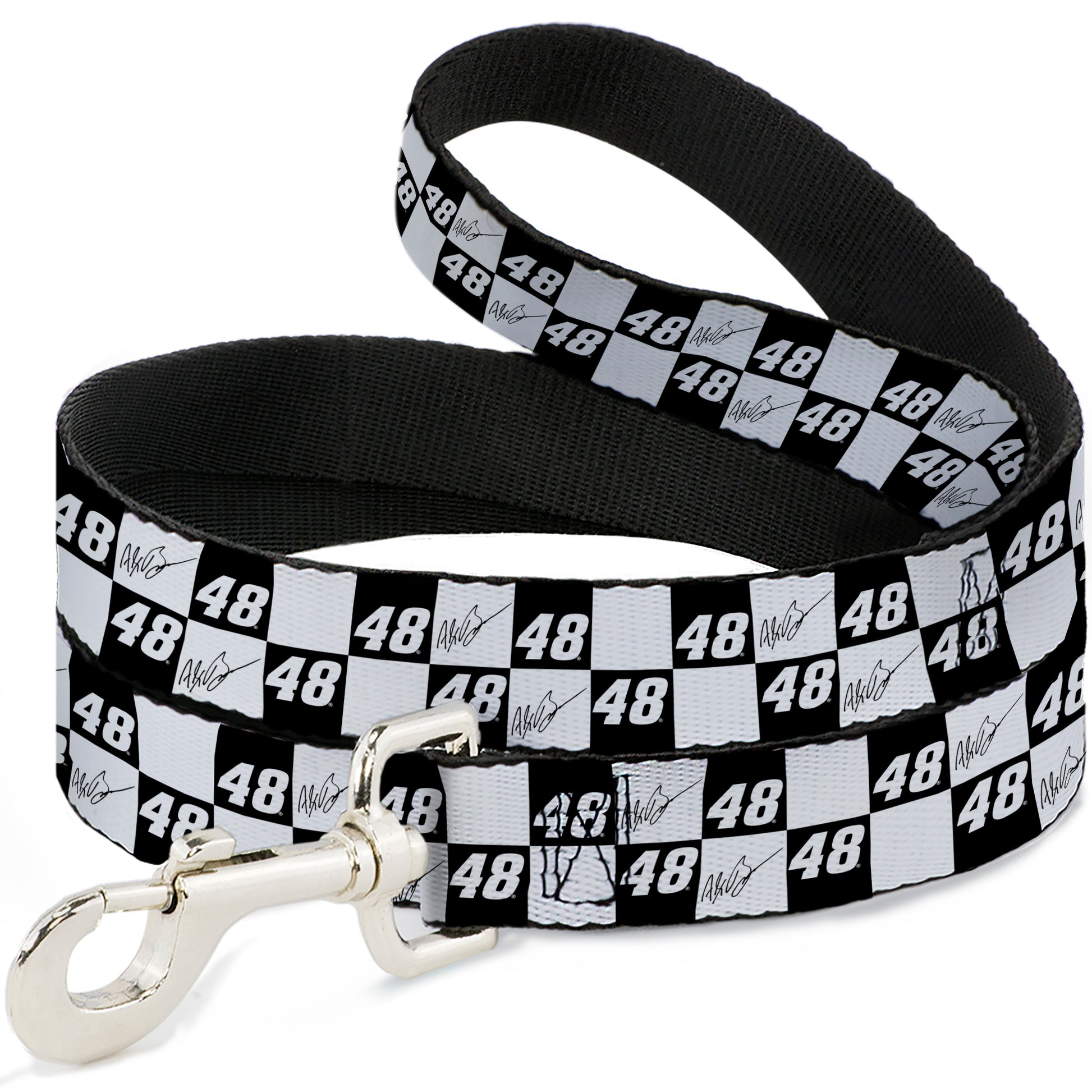 Dog Leash - Alex Bowman Autograph and #48 Checker Logo Black/White Dog Leashes Hendrick Motorsports